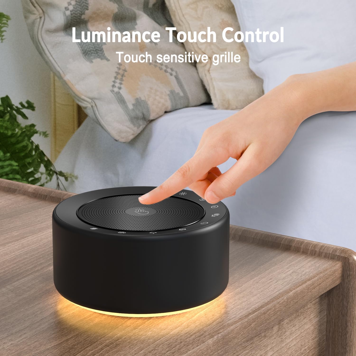 Kipcush Nursery Lamp with Sound Machine, 7-Color Night Light, 30 Soothing Sounds, Touch Control, Black