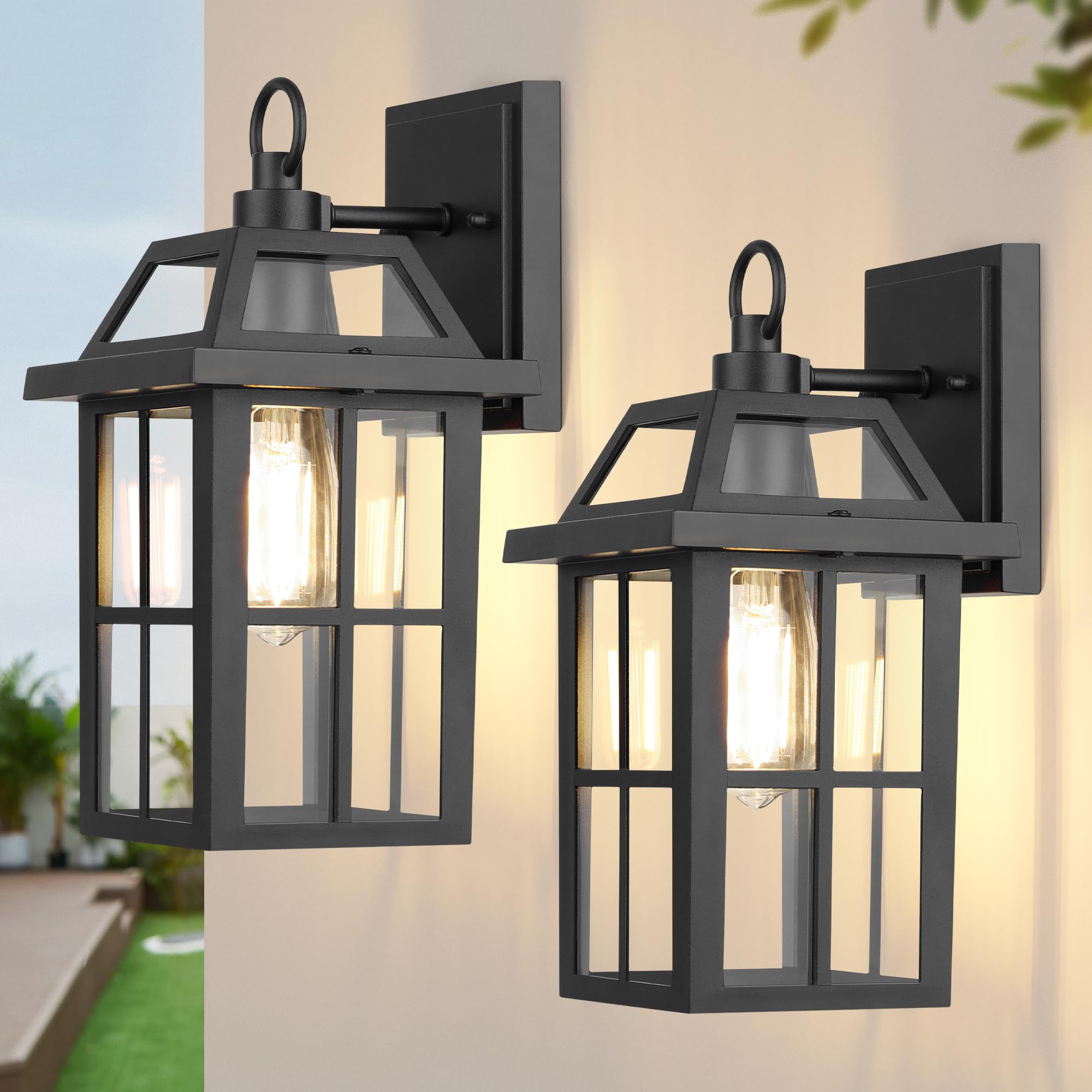WIHTU Outdoor Wall Lantern, Waterproof Sconce Light Fixtures, Porch Lights With Glass Shade, Exterior Lighting, Aluminum Mount L