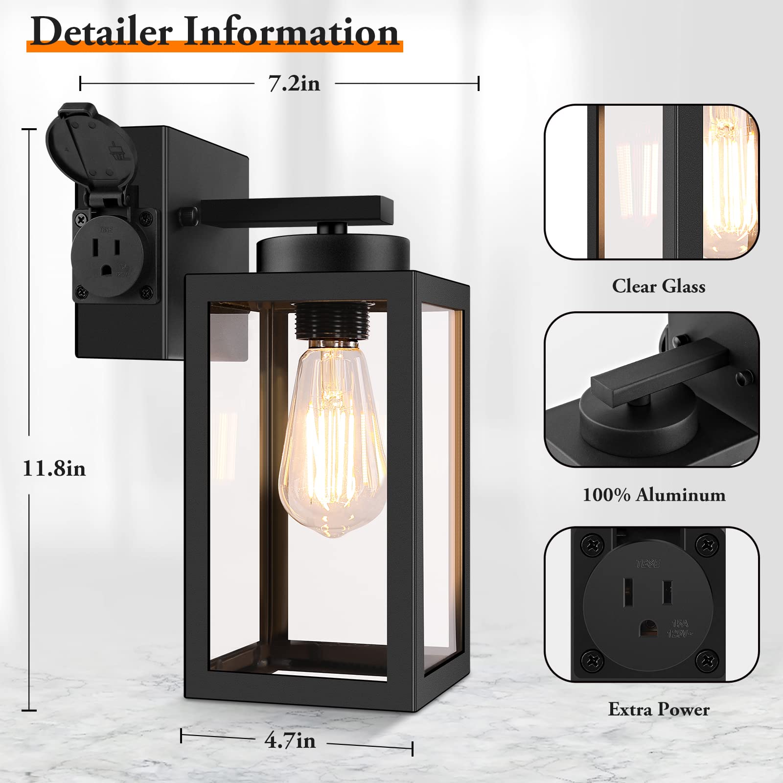 Bdrofn Dusk to Dawn Outdoor Wall Lights - 2-Pack Black Exterior Sconces with Outlet Sensor, Waterproof for House & Garage
