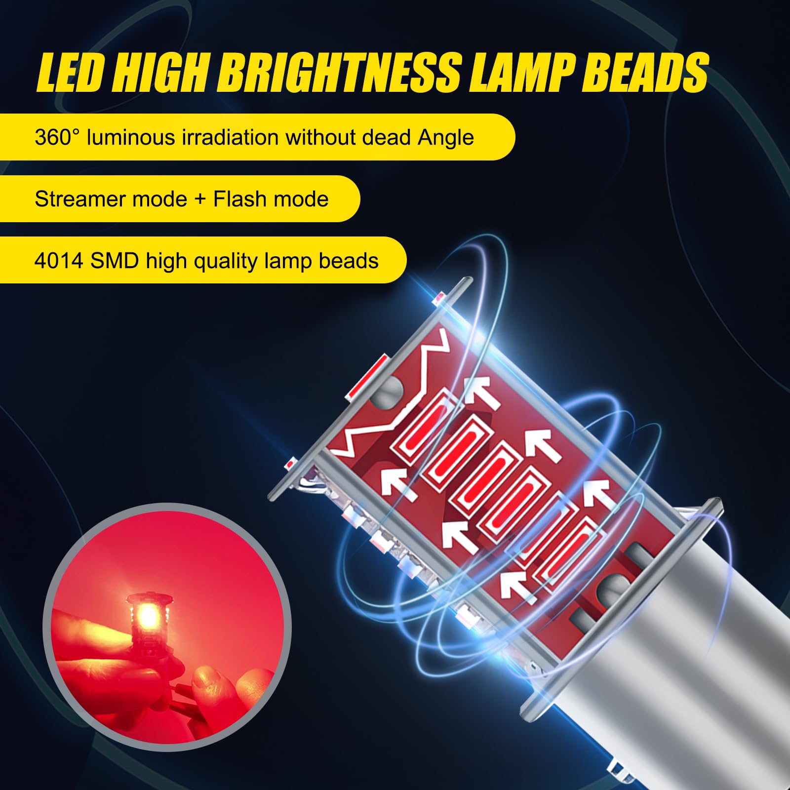 UGSHY 1157 LED Brake Light Bulb, Double Contact BAY15D, 4 PCS, Red, Model UGLED2201RE-4PCS