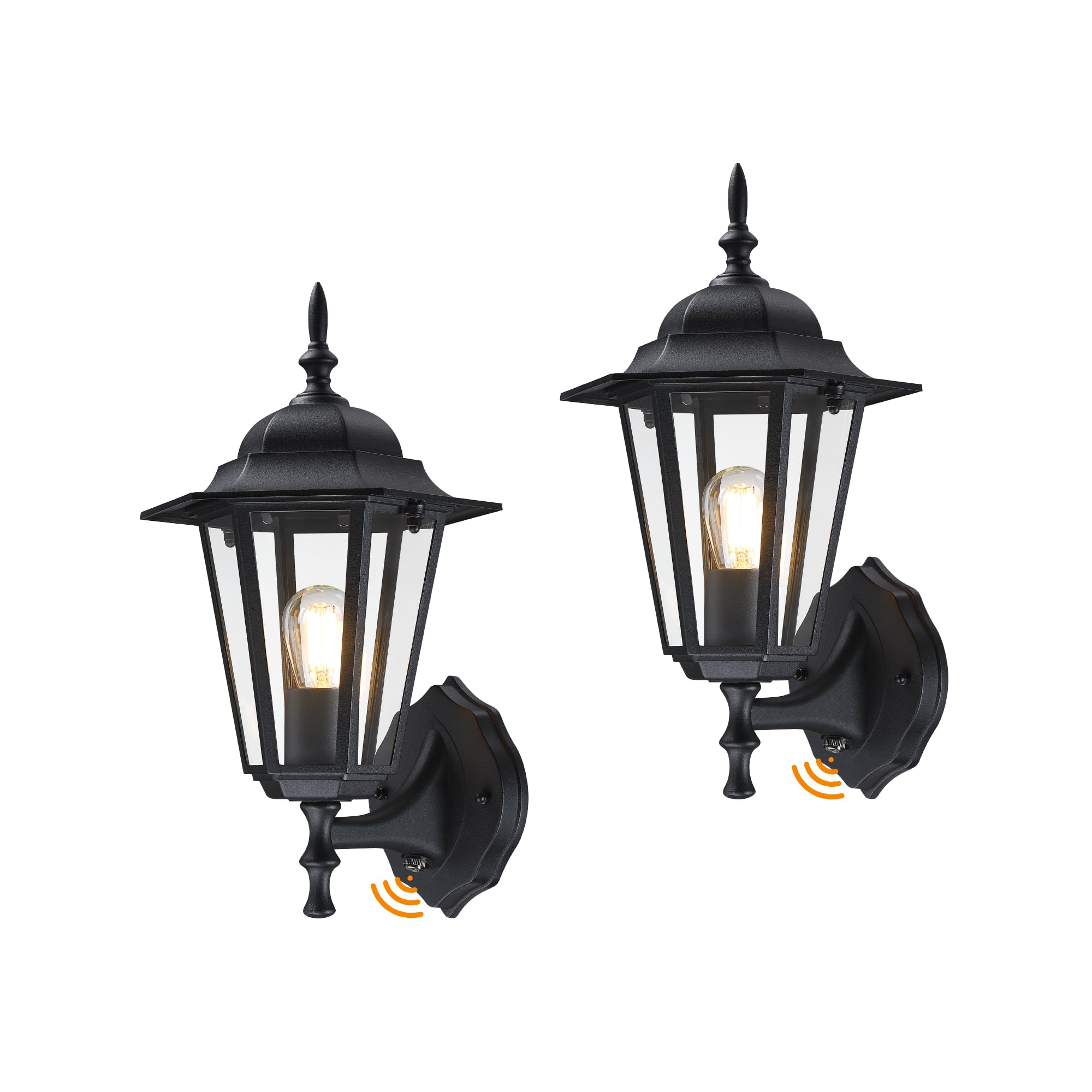 GRUENLICH Dusk to Dawn Outdoor Wall Sconce, 14 Inch, Black Aluminum, 2 Pack, Model GR-WL003D2D-BK-2PK