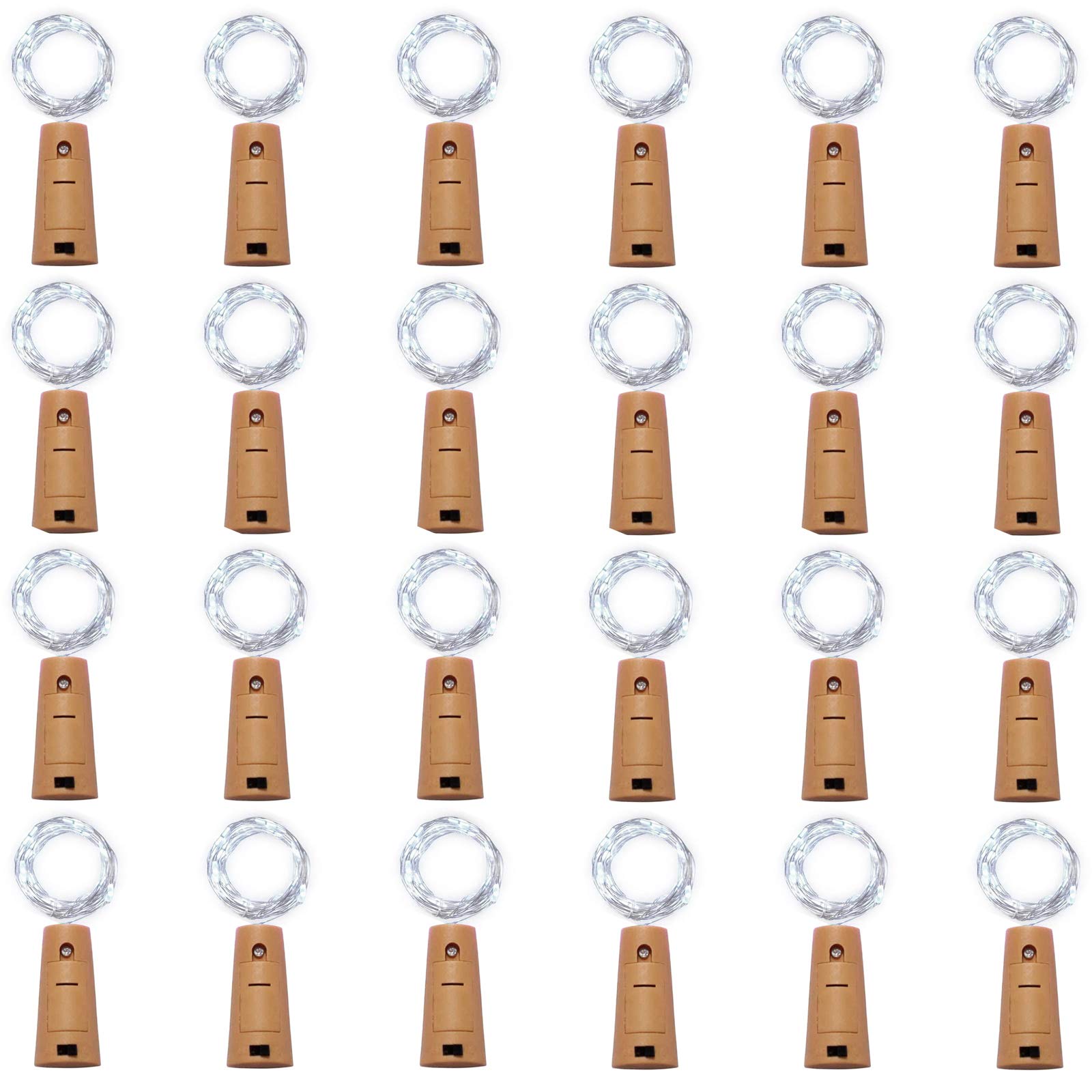 NiniTe LIGHTS 20 LED Wine Bottle Cork Lights, Battery Operated, Copper Wire, 24 Pack, Cool White