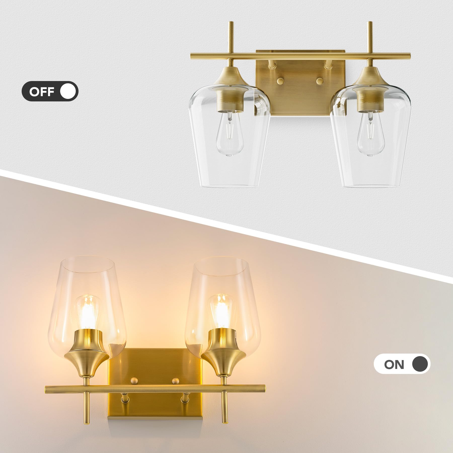 Vonluce Bathroom Vanity Light, 2-Light Bathroom Light Fixture Over Mirror, Vanity Light Fixtures With Clear Glass, Modern Wall S