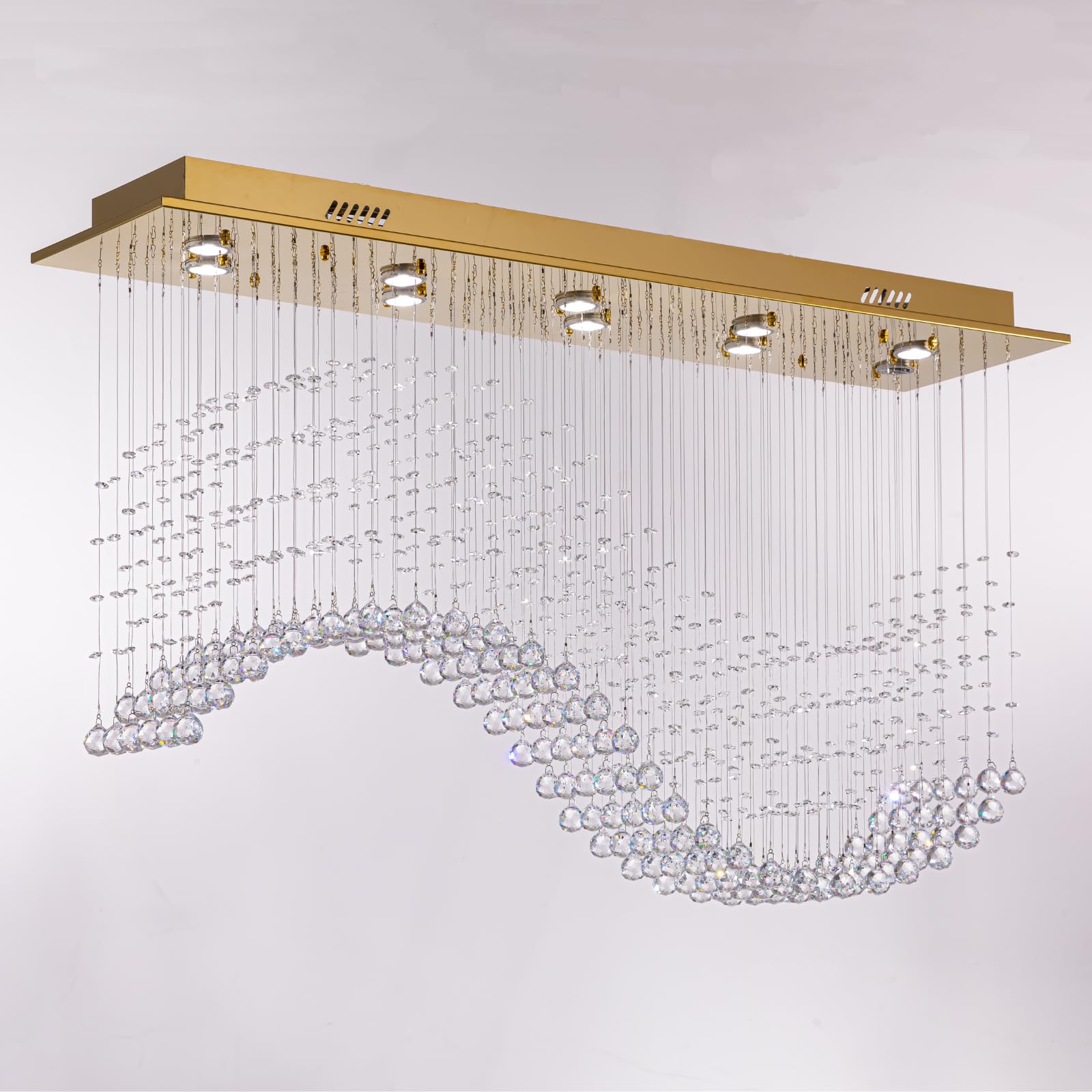 Siljoy 10-Light Crystal Chandelier, Gold Rectangular Pendant Light, L40"xW11.8"xH35.4", Stainless Steel for Dining Room & Kitchen