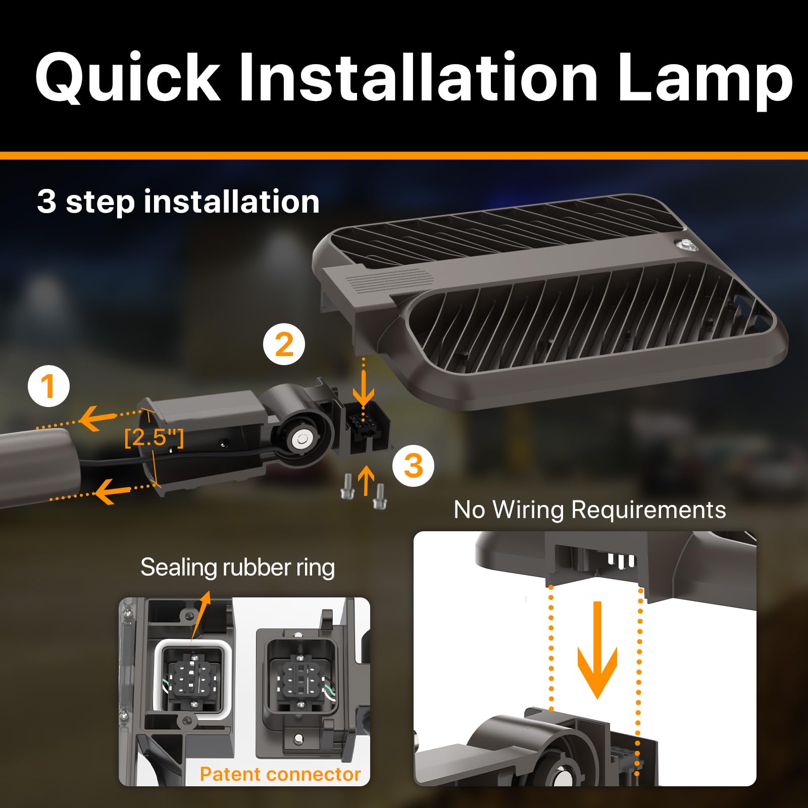 DEMILARE 400W LED Parking Lot Light, 60,000LM, Dusk to Dawn, IP65, Black, Model CB400W, for Commercial Street & Area Lighting