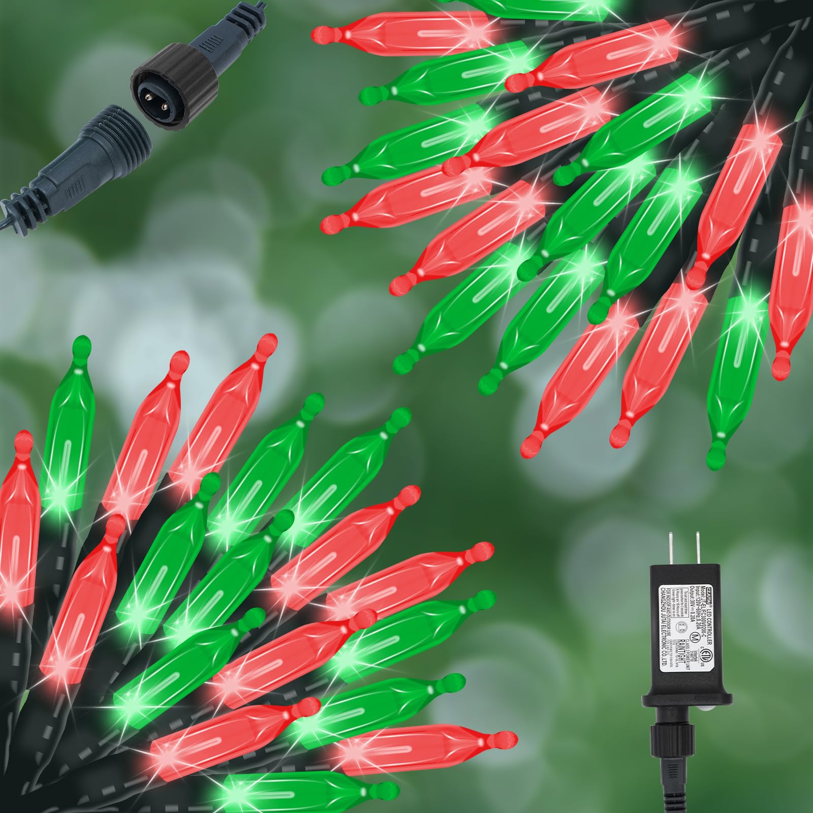 Illuminew Christmas Lights - 98Ft 300 Count Connectable Waterproof Led Fairy Lights Bulbs For Indoor Outdoor Christmas Tree Wedding ValentineS Day Decor (Red Green  150 Count - 2 Pack)