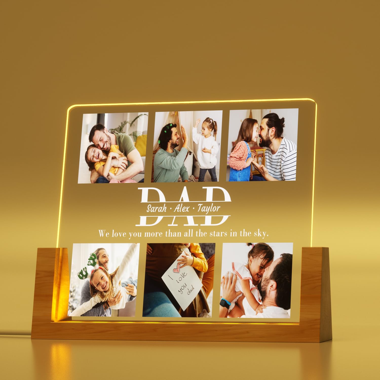 Ecavboc Personalized Fathers Day Gifts for Dad, Custom Acrylic Plaque with LED Night Light, Fathers Day Birthday Christmas Gifts