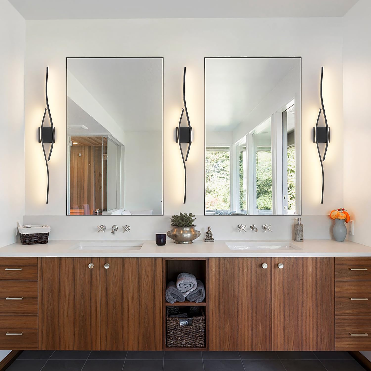 Joossnwell Bathroom Light Fixture, 39.4 Inch Dimmable LED Vanity Light, Black Aluminum, Model 3217