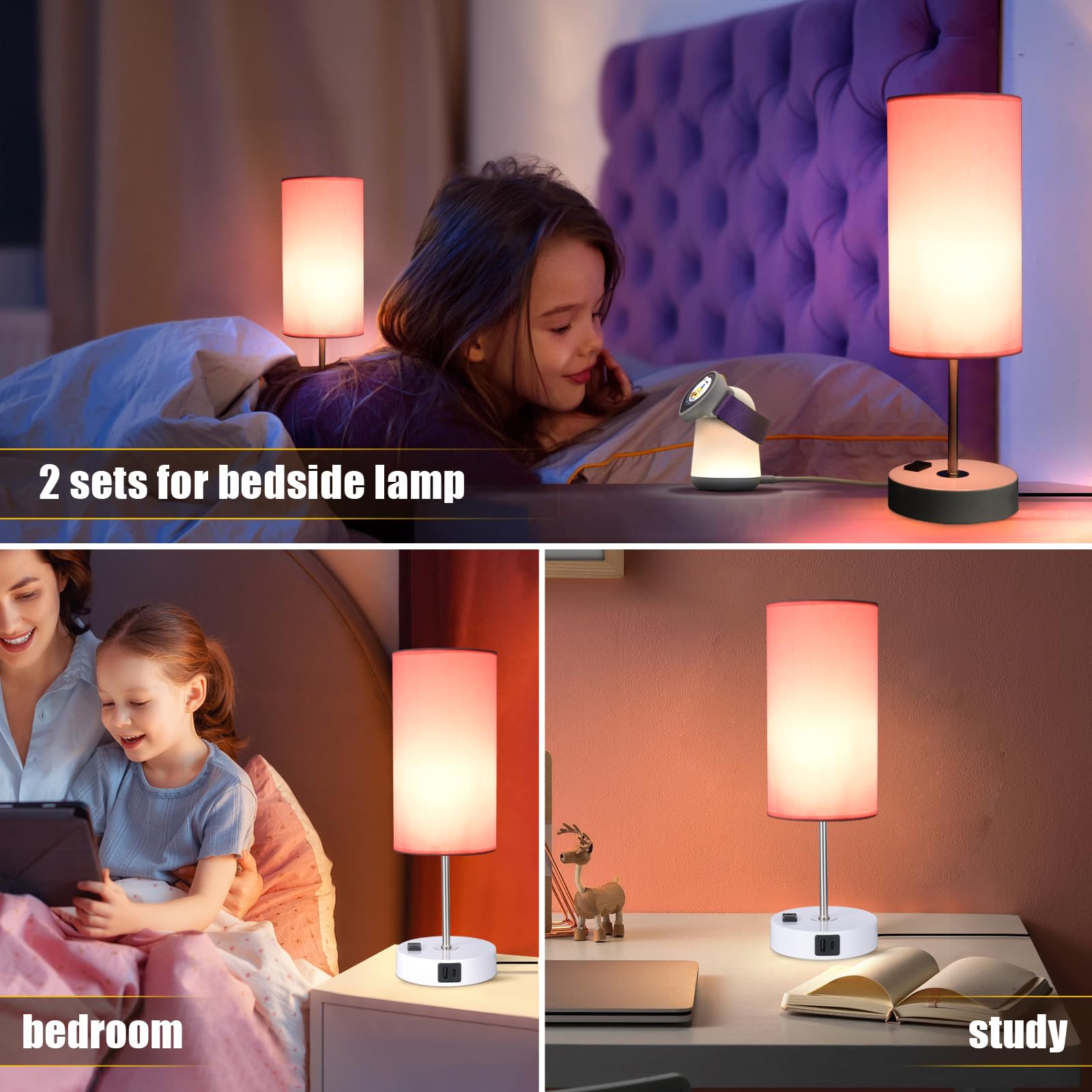 Gugsey Table Lamp With Usb Port - Desk Lamp Touch Lamp Bedside Lamps For Bedroom, 3 Way Dimmable Small Lamps For Living Room, Ni