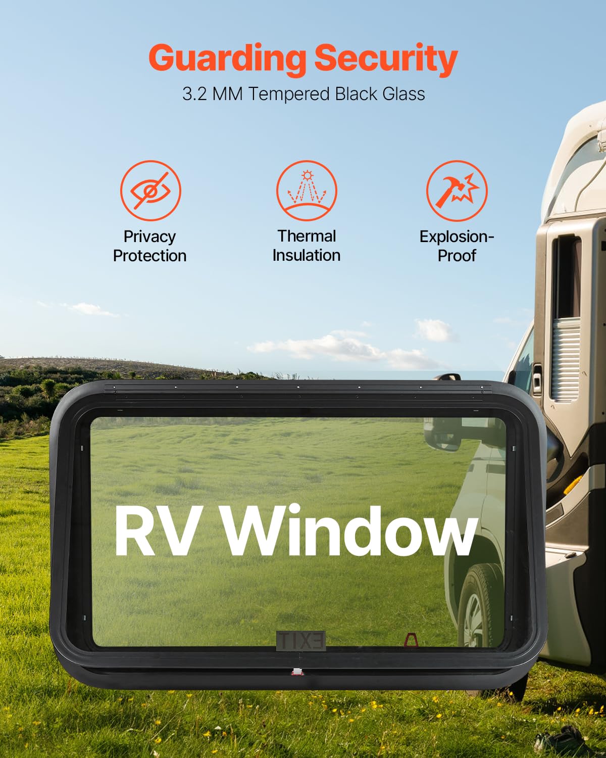 VEVOR RV Exit Window, 36 W x 22 H Tinted RV Window with Net Screen and Trim Ring, Fit for 1 1/4 - 1 13/16 Thickness Wall, RV Win
