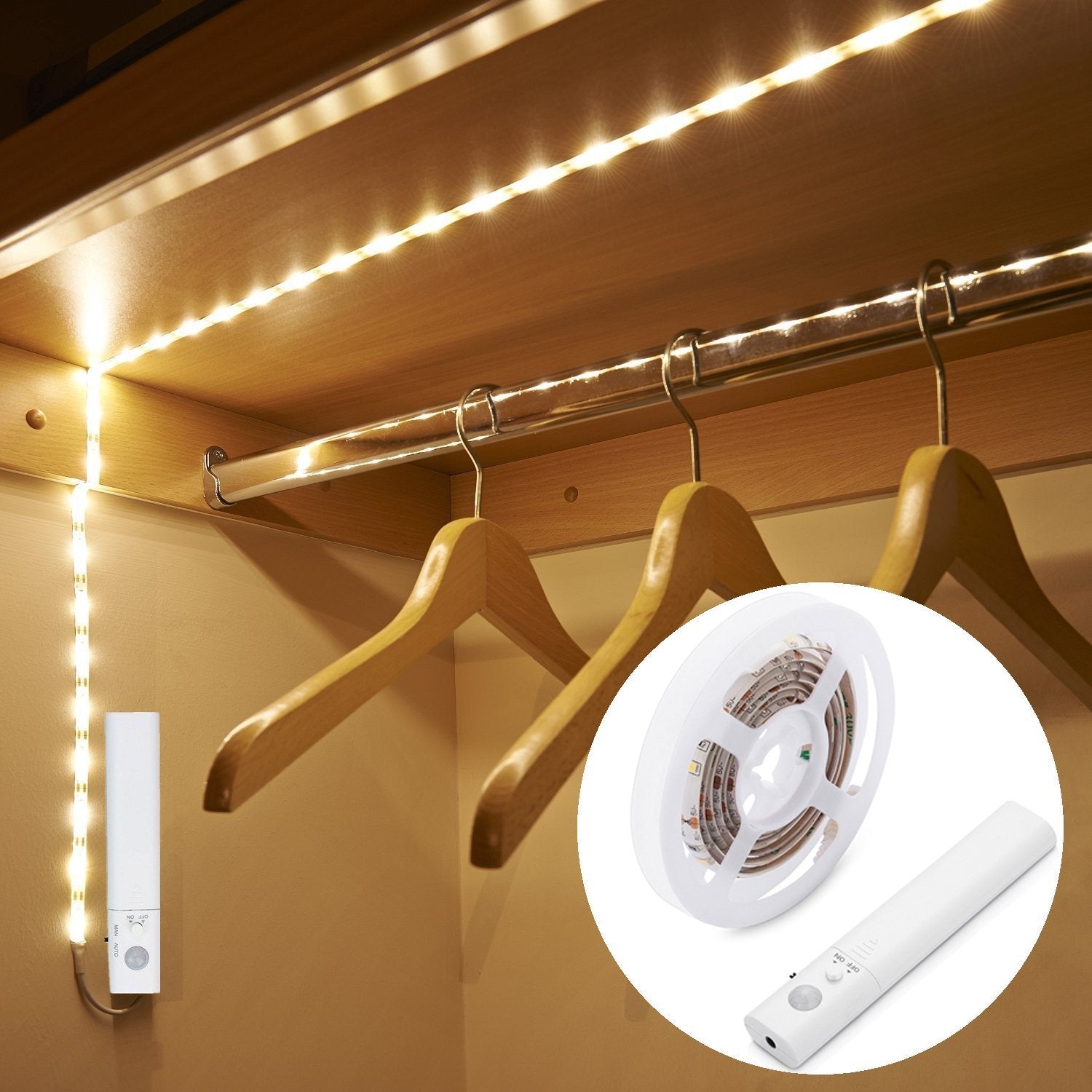 Amagle Motion Sensor Light, 3.2Ft Battery Operated Led Under Cabinet Lighting, Nature White