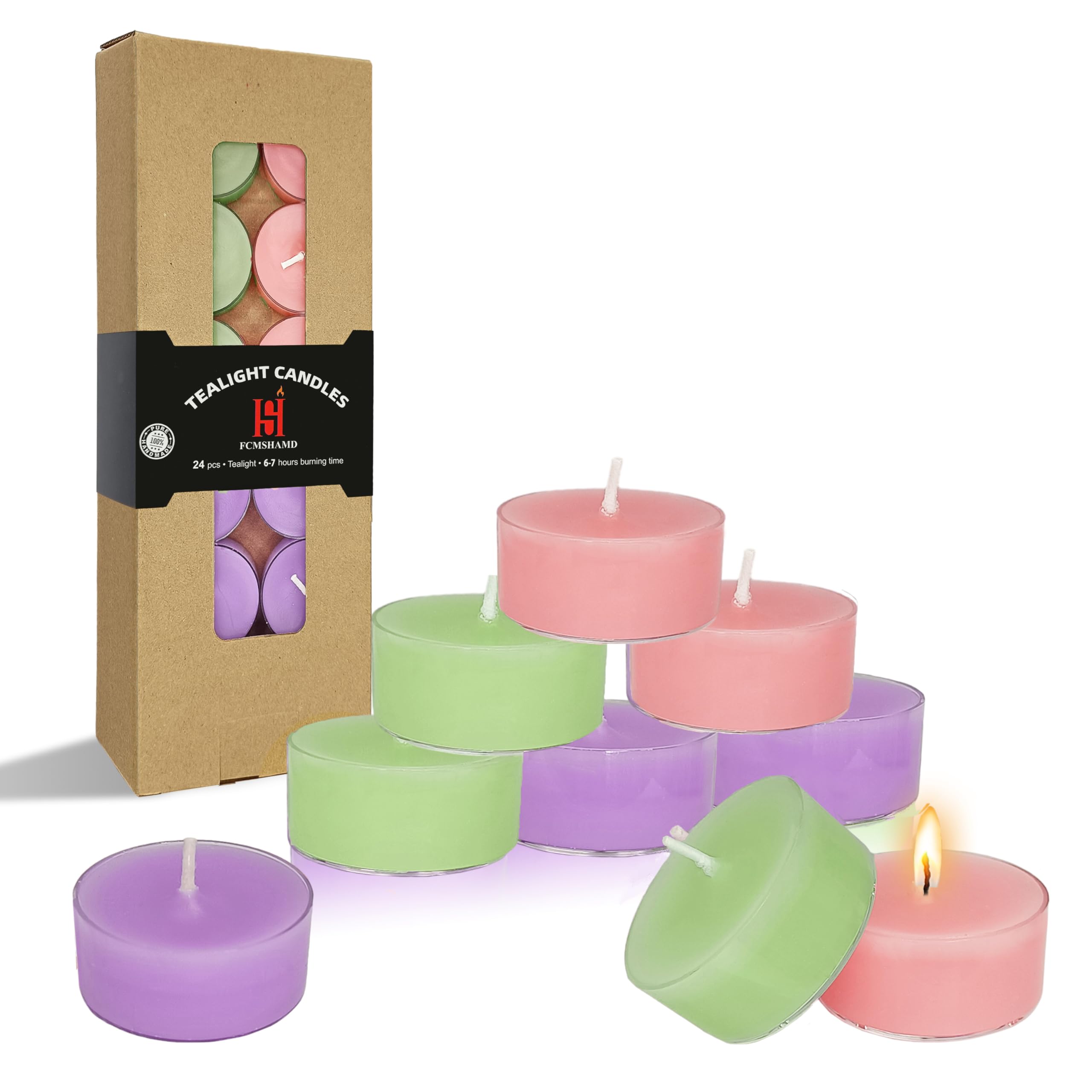 FCMSHAMD Sea Salt & Sage Scented Tealight Candles, 1.5x0.7 In, Green, Paraffin Wax, 24 Pack, 6 Hour Burn