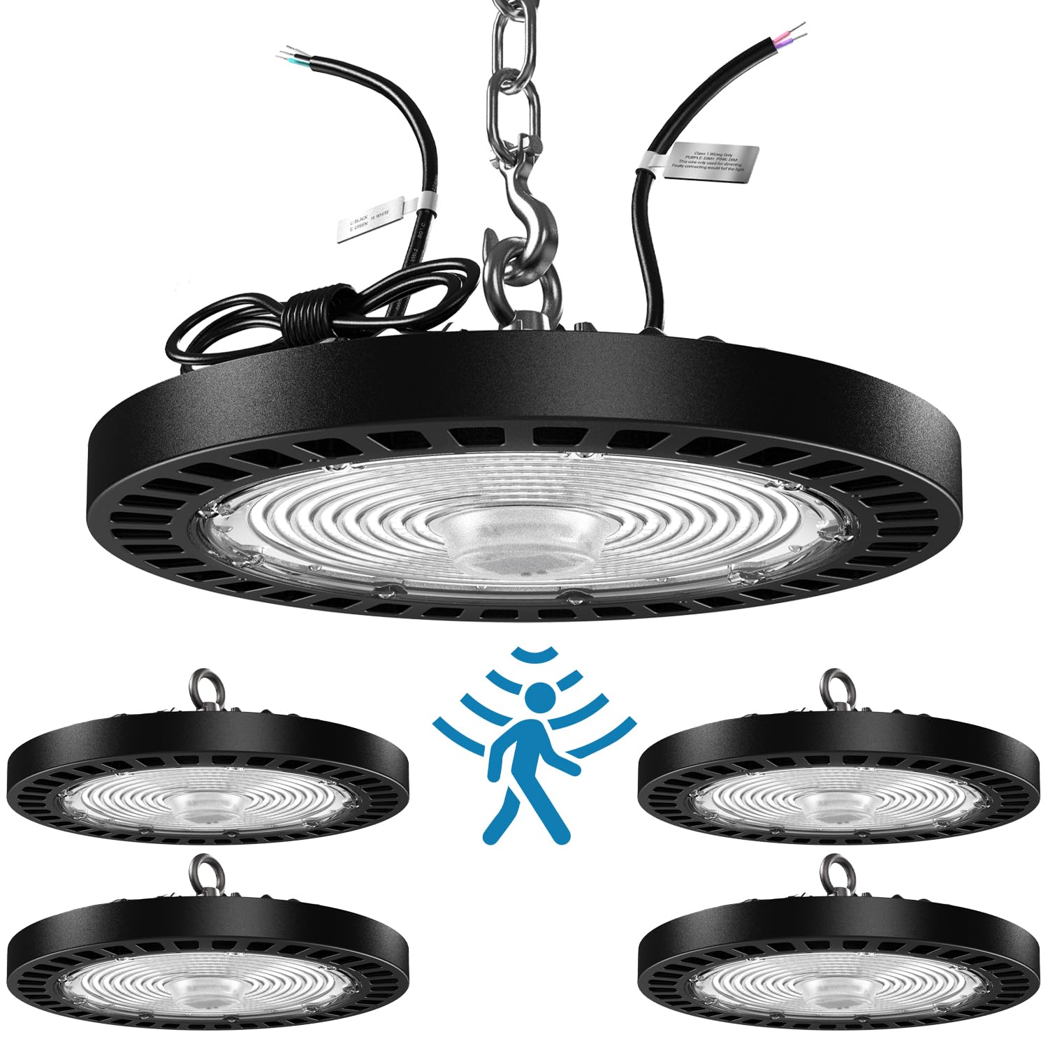 Sunco 4 Pack High Bay LED Shop Light with Motion Sensor, for Garage or Workshops with Wireless Remote, 200W, 30000 Lumens, 5000K