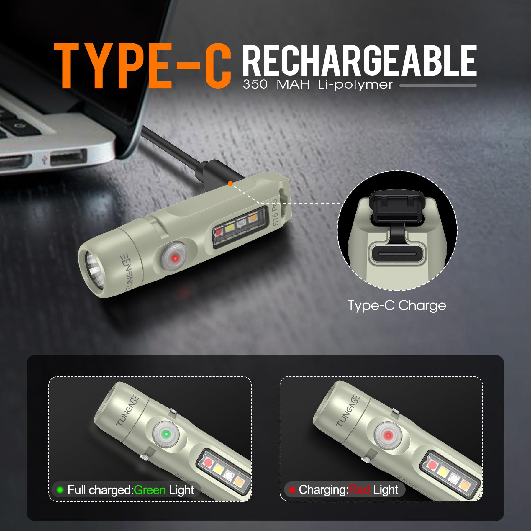TUNENGE S15Pro 7075 Aluminum Keychain Flashlight Rechargeable, 750 Lumen EDC Pocket Flashlight Magnet, Mini Flashlight with Side