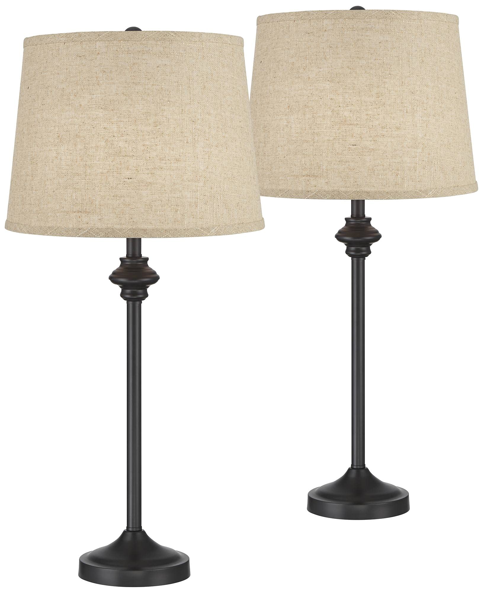 360 Lighting Lynn Modern Industrial Buffet Table Lamps 26 Tall Skinny Set of 2 Dark Bronze Brown Metal Burlap Fabric Drum Shade 