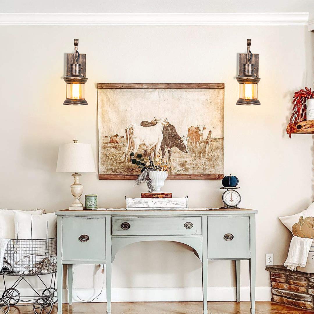 Yisuro Rustic Oil Rubbed Bronze Wall Sconce - Vintage Industrial Glass Shade Light Fixture