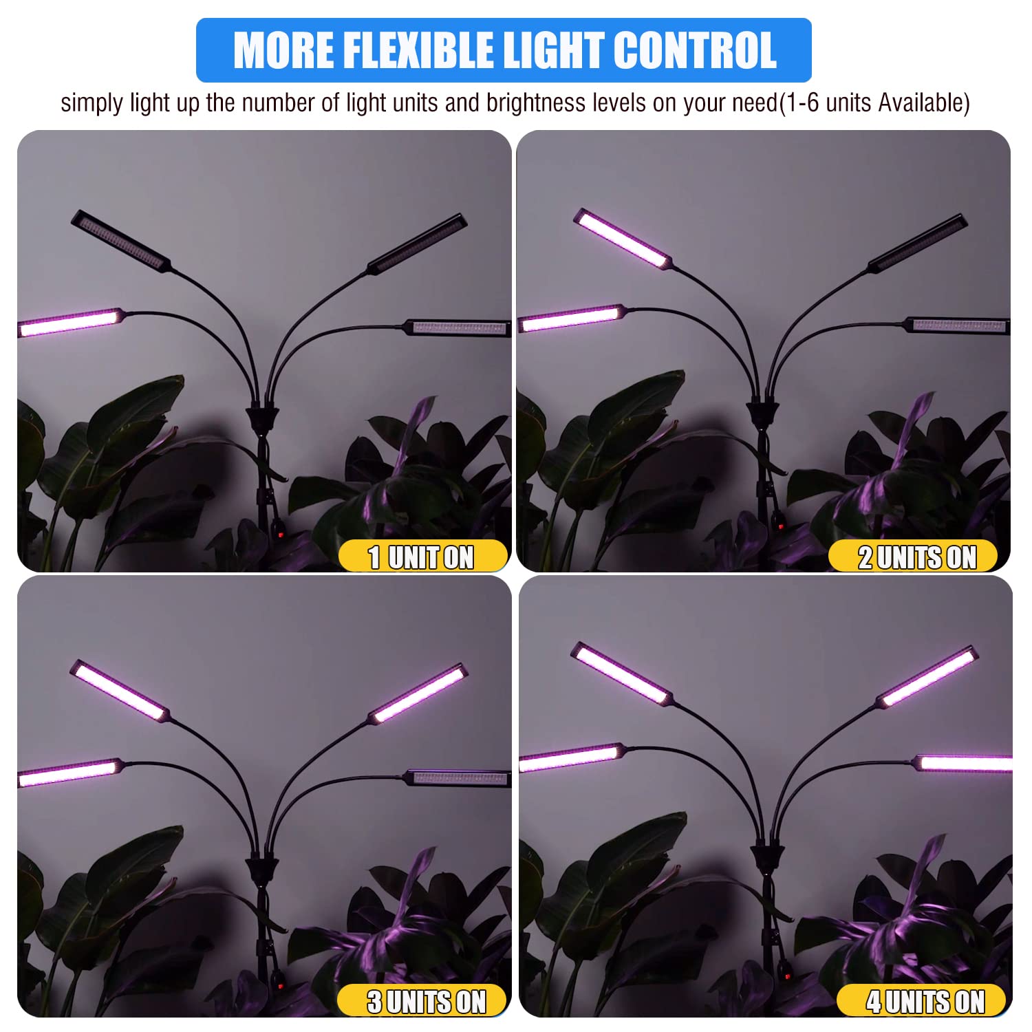 Yehsence Grow Lights for Indoor Plants 4 Heads, Full Spectrum Plant Lights for Indoor Growing with Tripod Stand, Auto On/Off Tim
