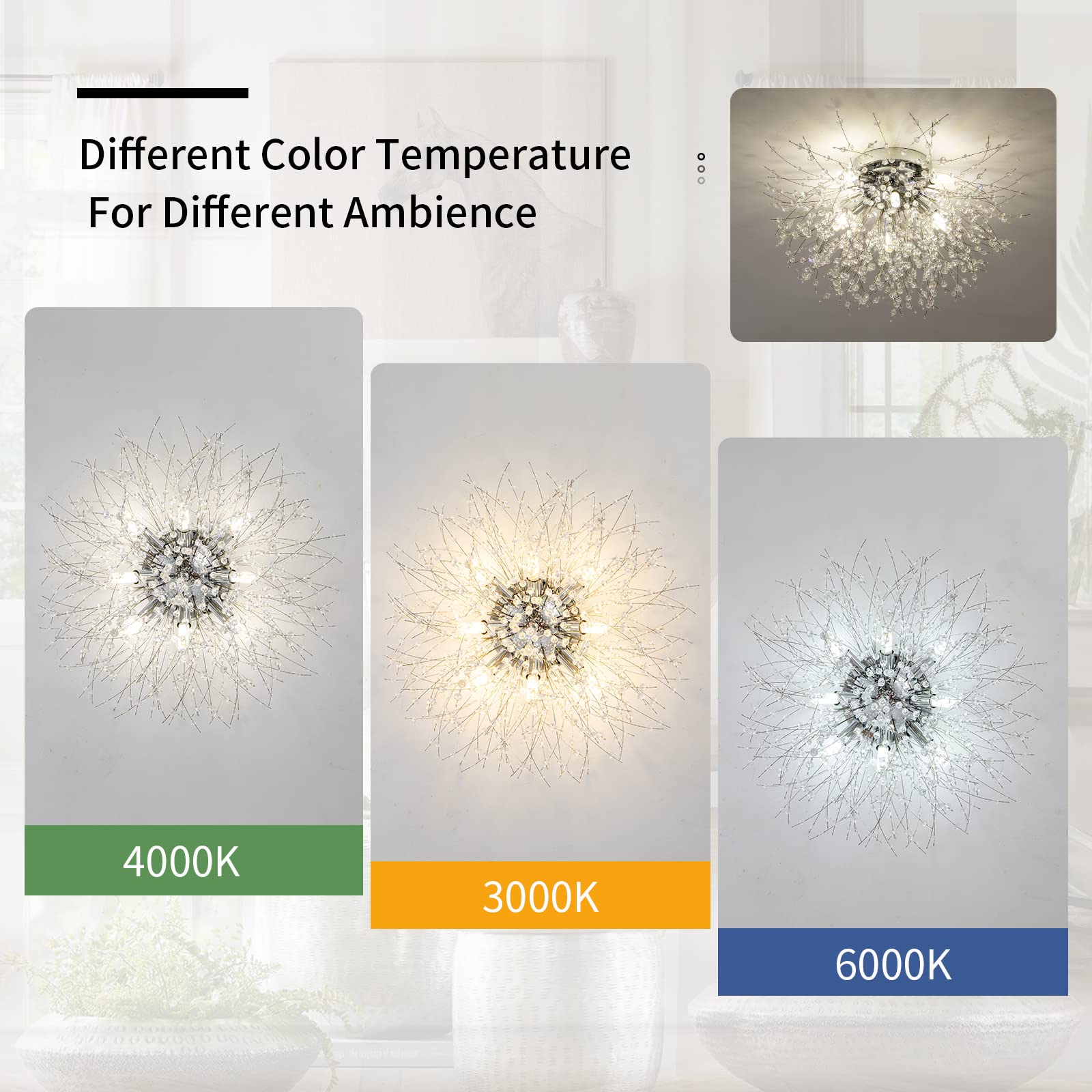 Tanlux Crystal Flush Mount Ceiling Light Fixtures, Modern Chrome Sputnik Firework Chandelier, 8-Light Close To Ceiling Lighting