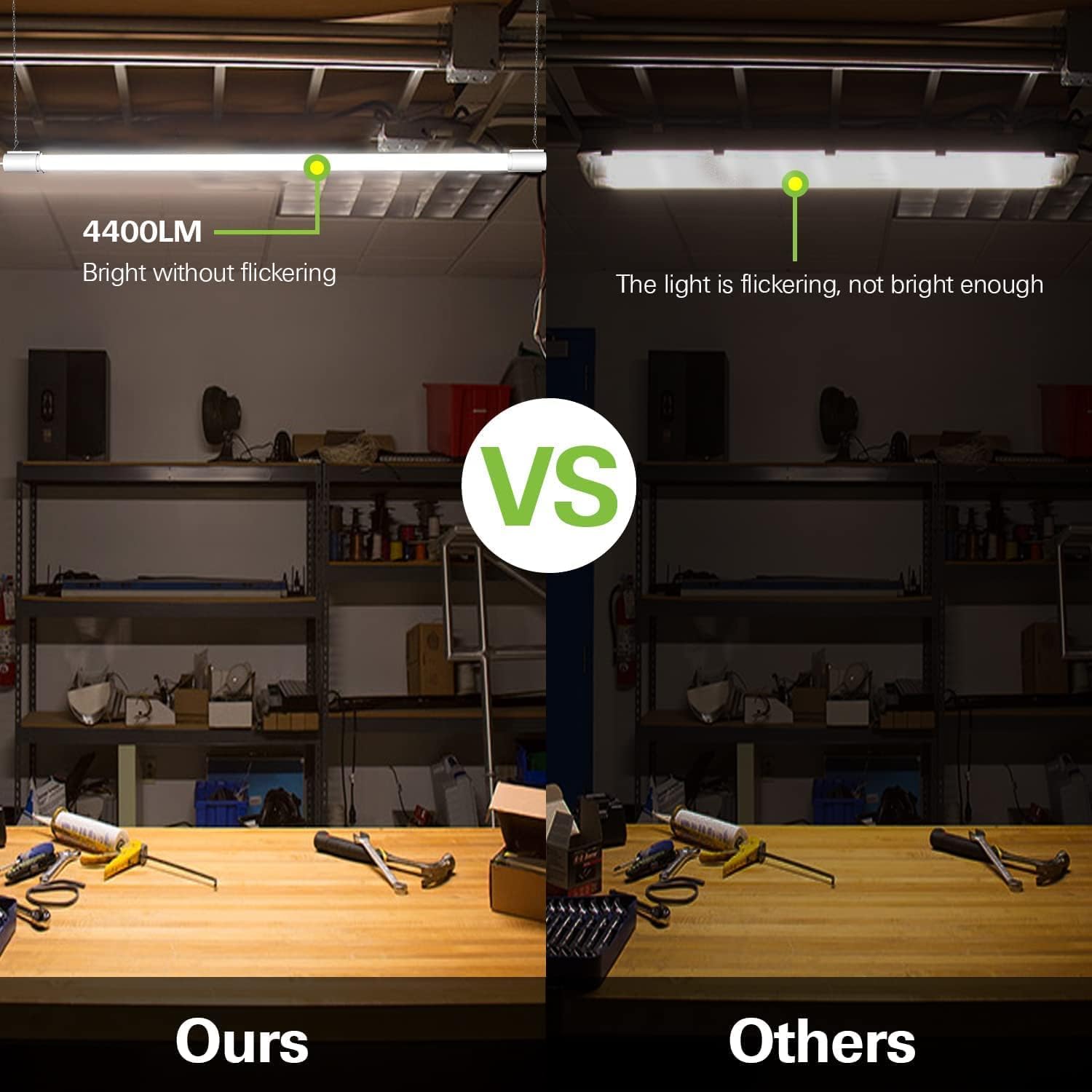 hykolity 4FT Linkable LED Shop Light, 4400lm, 42W, 5000K Daylight, White, Model HB-Q10-50, Garage Hanging/