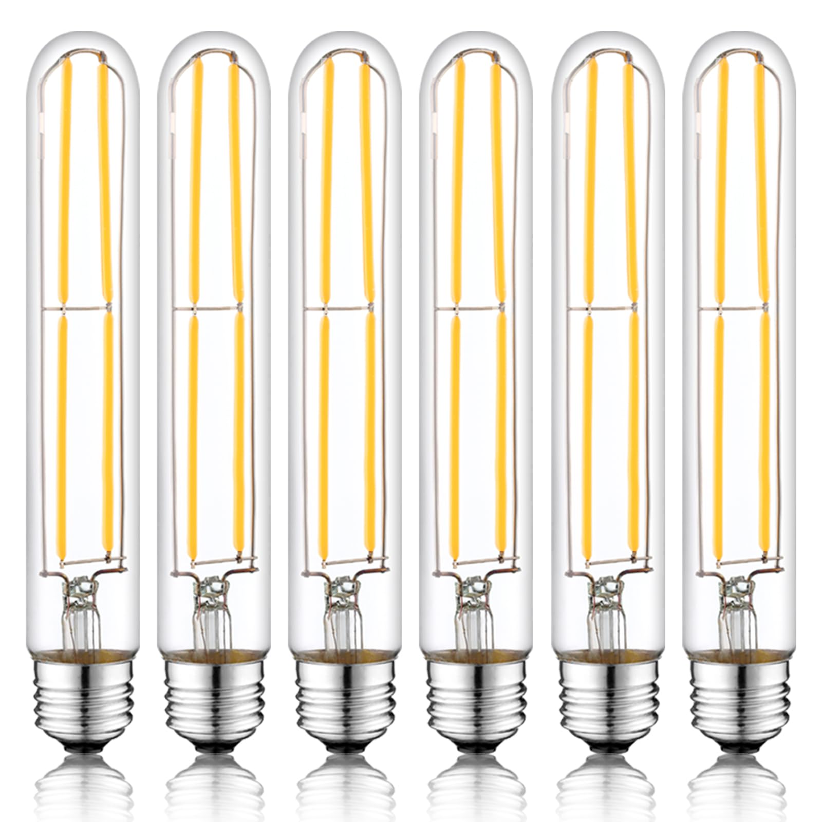 NOVELUX E26 LED Bulb 60W Dimmable T10 7.3 Inch Glass Warm White 3000K 6 Pack