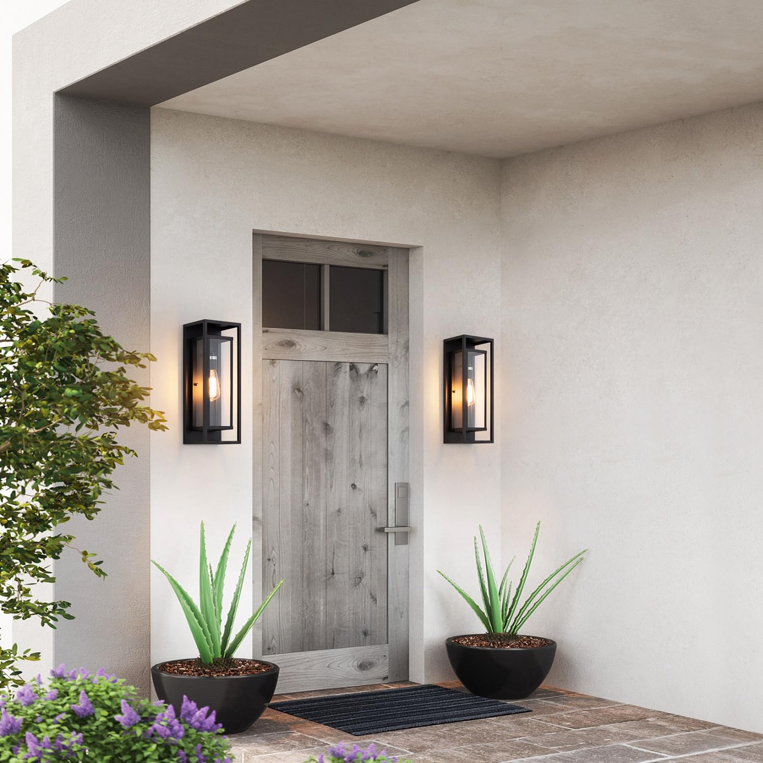 mirrea Outdoor Wall Sconce 1 Light Waterproof Matte Black 18-inch Rectangular Metal Frame Clear Glass Shade Pack of 2