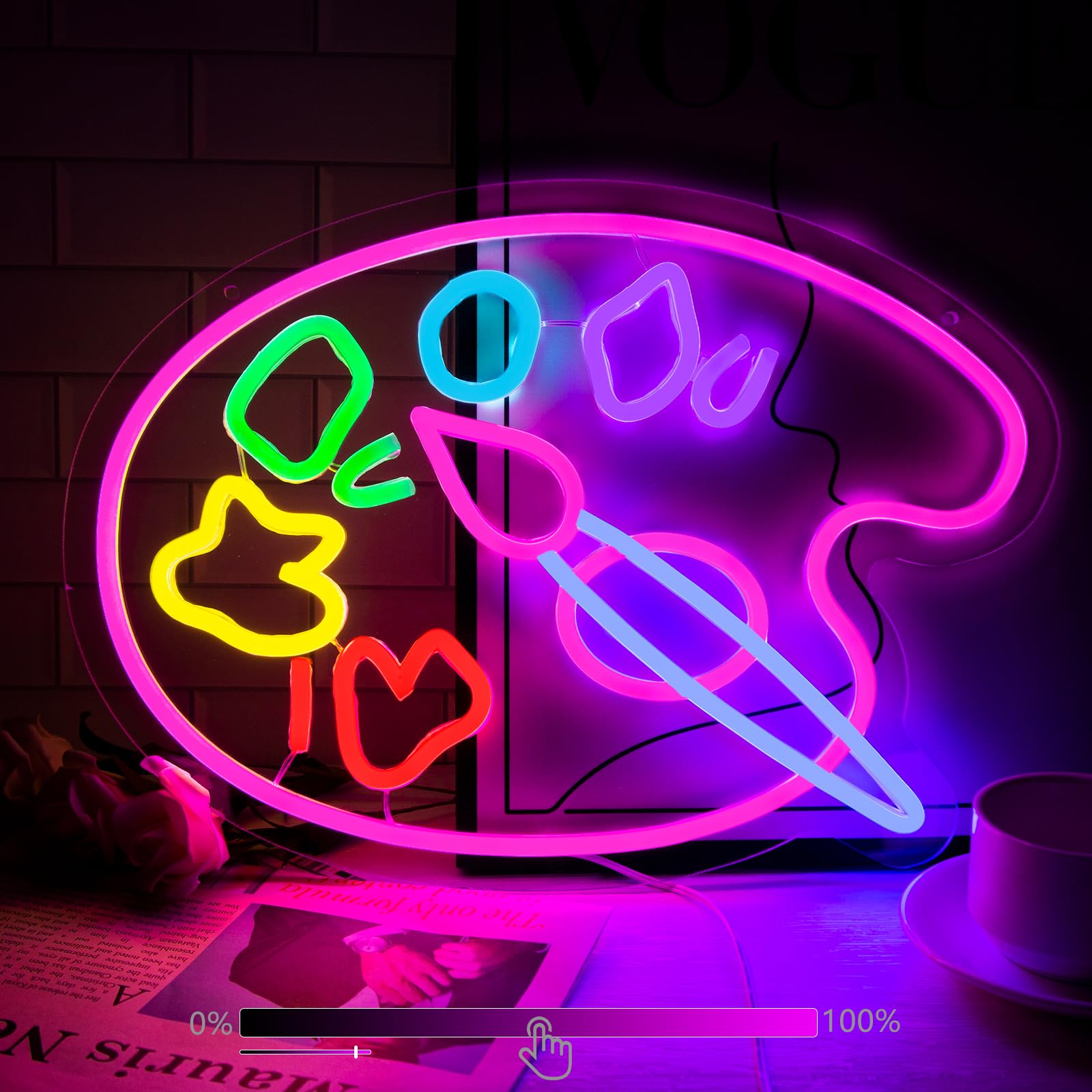 Moodlion Neon Sign - discomfort-reducingt Palette Wall Decor LED Light, 15.8*11.5 IN, Pink, Model JMNH00031-discomfort-reducingT, Aesthetic Room Accessories