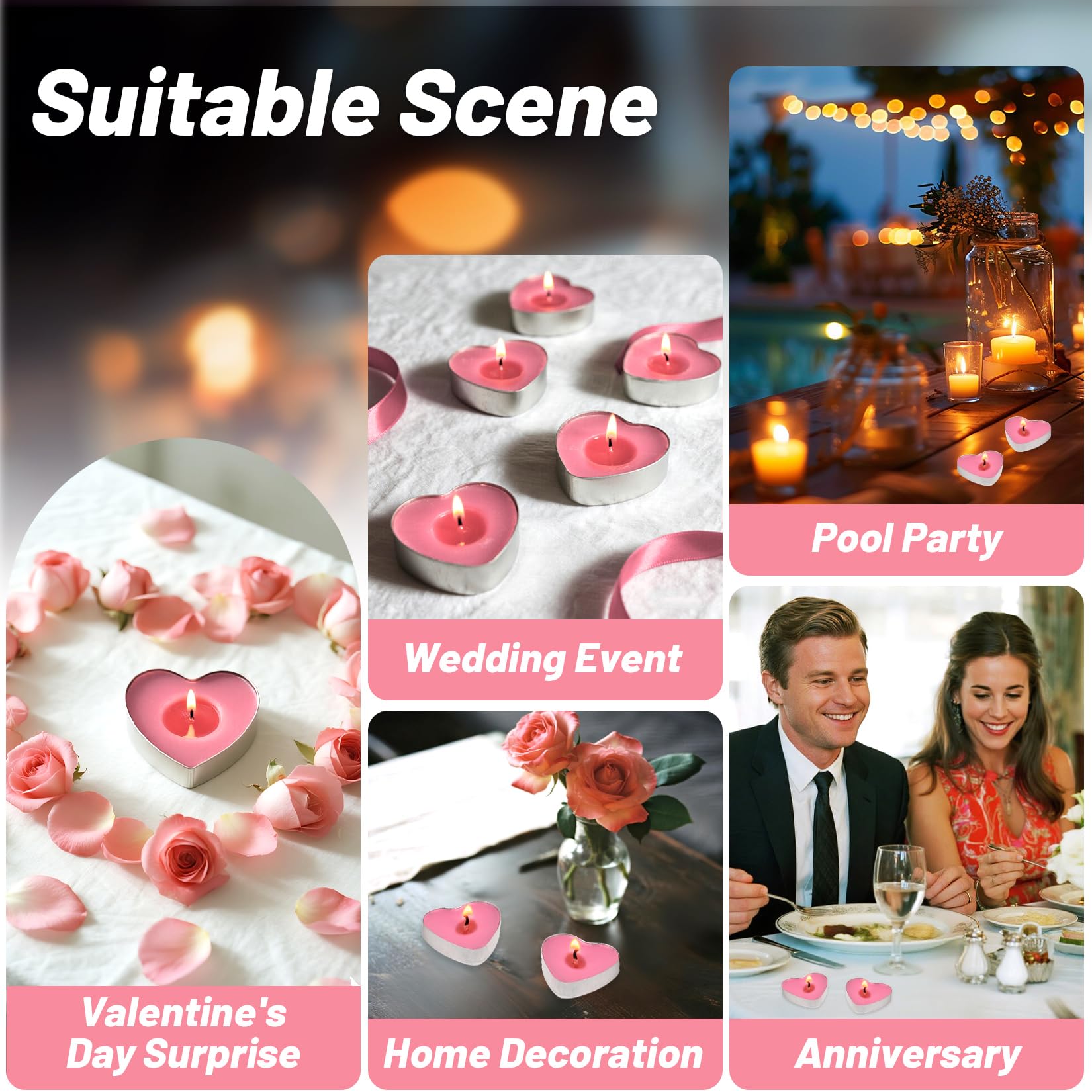 Maqihan Pink Tea Lights Candles- Pink Heart Shaped Tealight Candles - Soy Candle For Valentine  Dating  Weddings  Anniversaries  Candle Gift