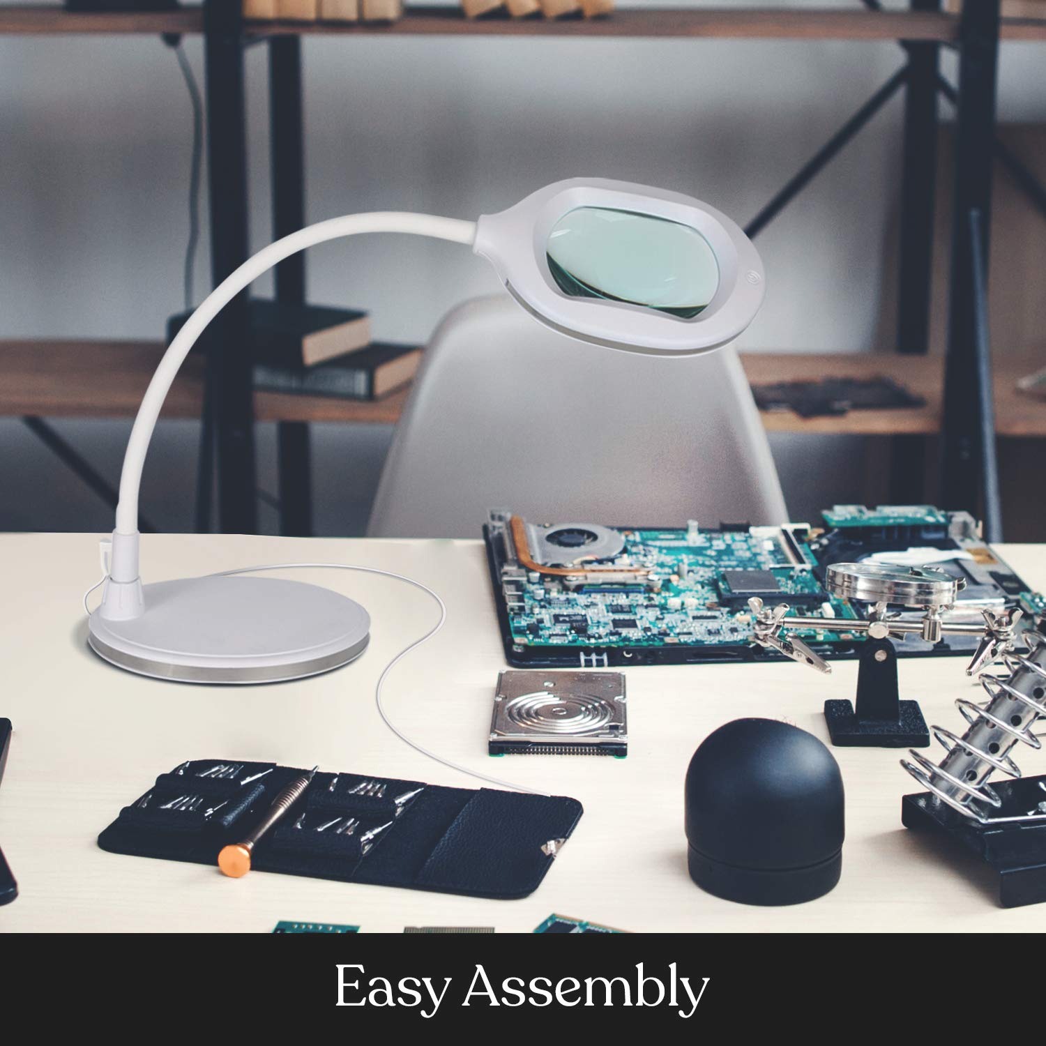 Brightech LightView Pro 3-in-1 LED Magnifying Desk Lamp, White, Glass, Model BT-FL-LGHTVW-3IN1-WHT, Ideal for Hobbies &