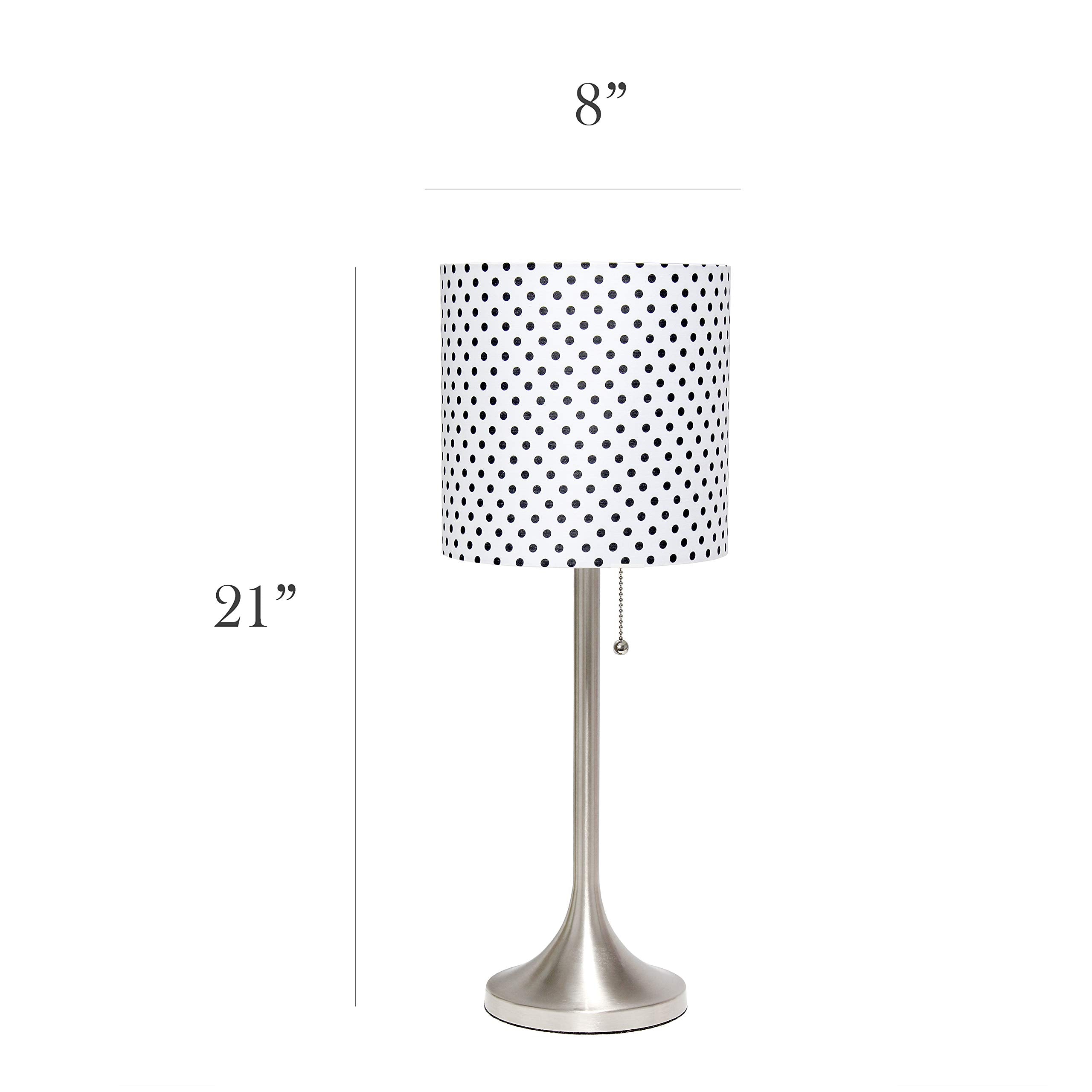 Simple Designs Lt1076-Bnd Tapered Fabric Drum Shade Table Lamp, Brushed Nickel And Polka Dot
