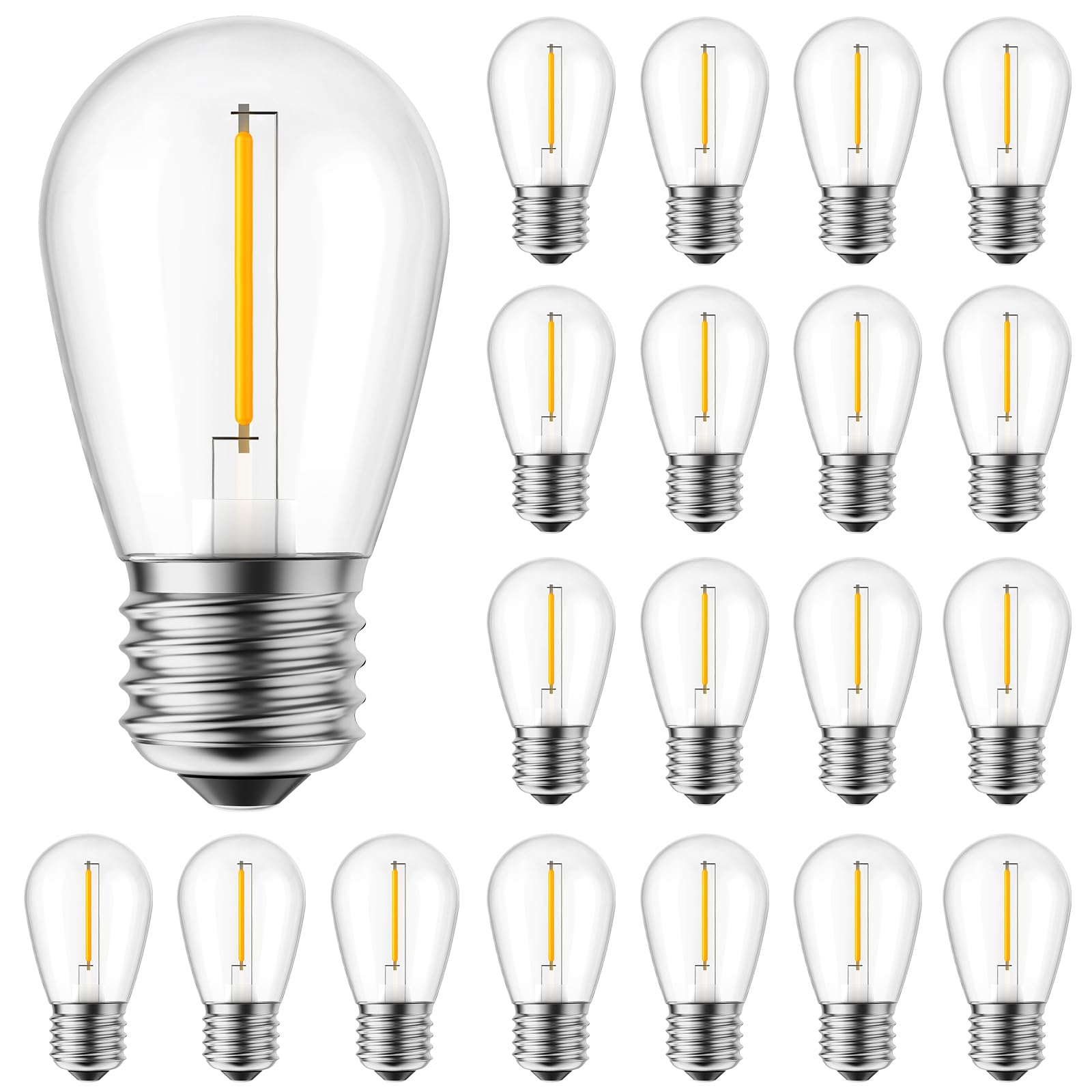Brightown 25 Pack Led S14 Replacement Light Bulbs, Shatterproof E26 Medium Base Edison Vintage Bulbs Equivalent To 11 W, Fits Fo