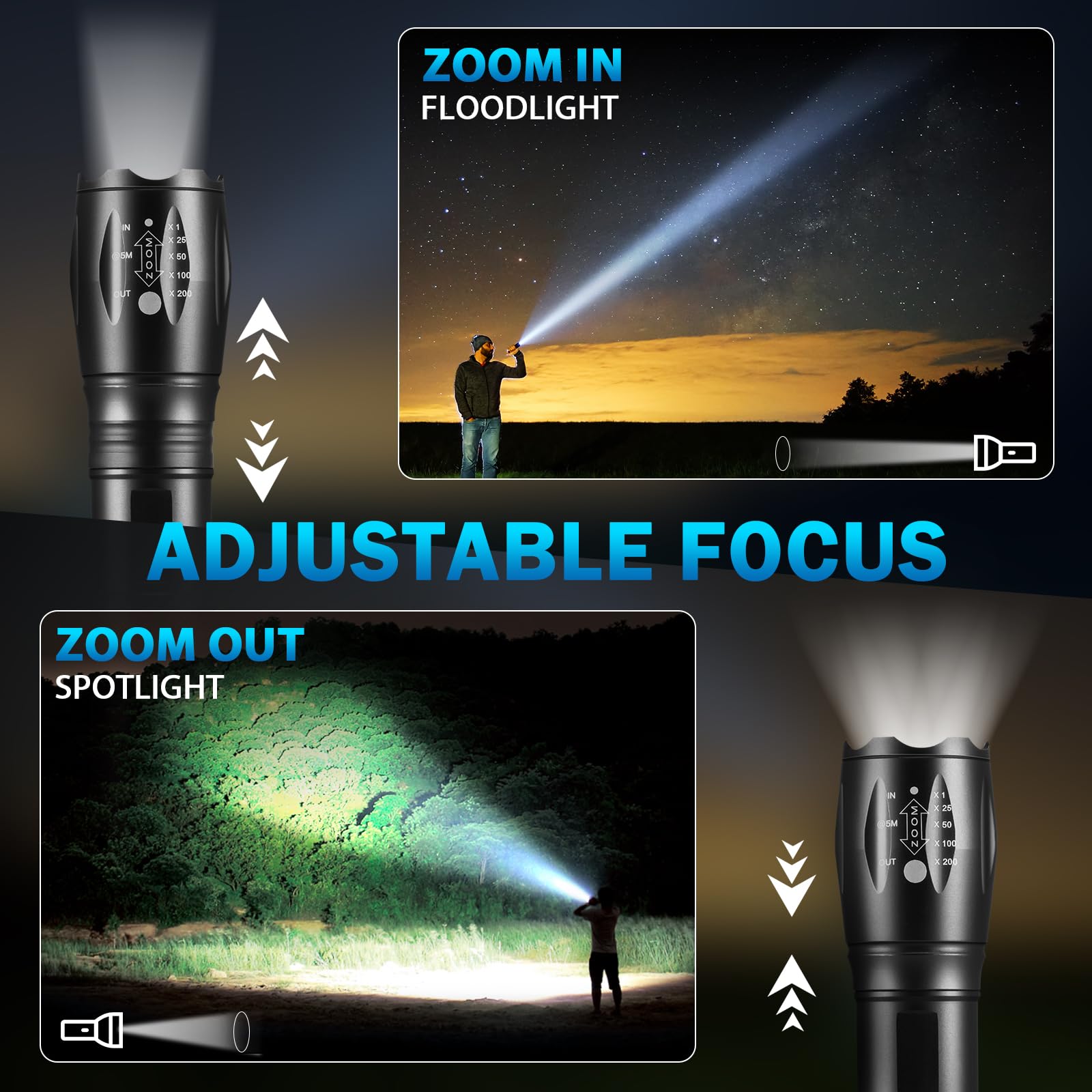 Staaricc 12Pack Handheld LED Flashlights, High Lumens, 5-Mode, Adjustable, Aluminum, Black - Perfect for Camping & Emergencies