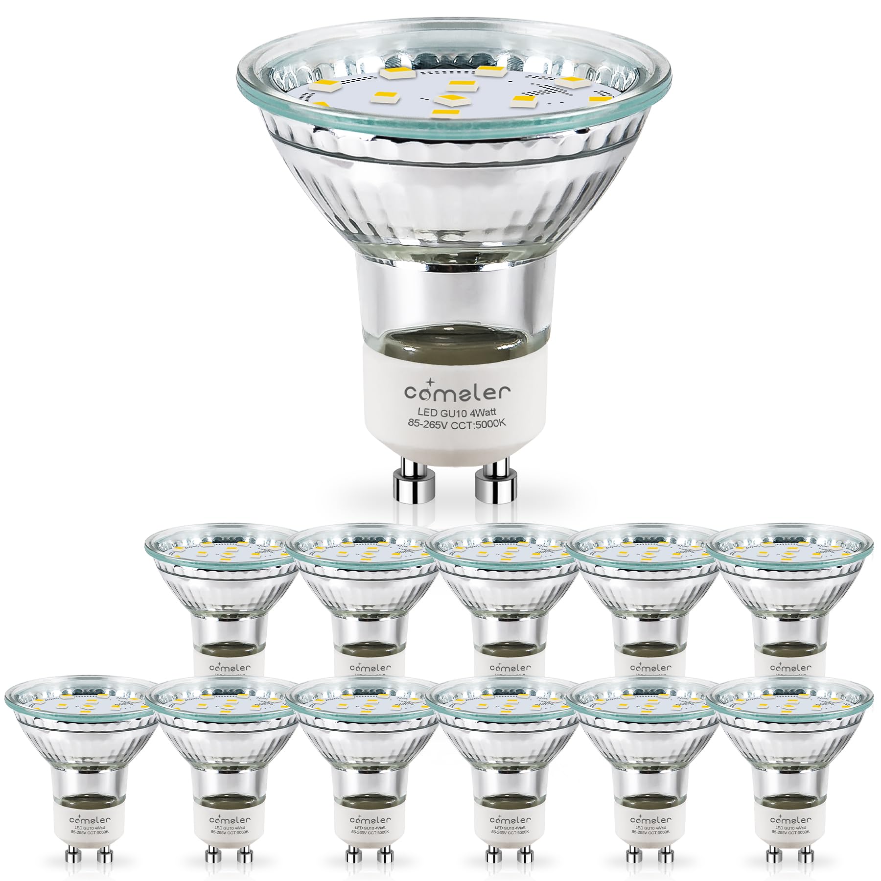 Comzler Gu10 Led Bulb Dimmable  50W Halogen Equivalent Gu10  5000K Daylight  Gu10 Bulb Replacement For Track Lighting  Mr16 Gu10 Light Bulb Led 4W 120Beam Angle 400Lm 120V Etl Listed 12 Pack