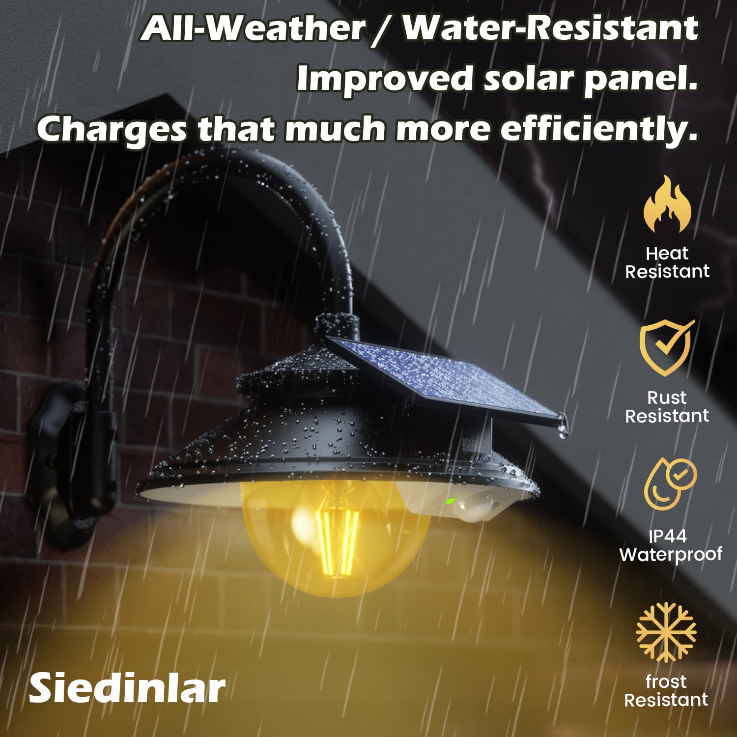 SIEDiNLAR Solar Barn Light - 3 Modes, Waterproof Gooseneck Wall Light with Remote/Motion Sensor, Black, 2 Pack for Garage, Shed, Coop