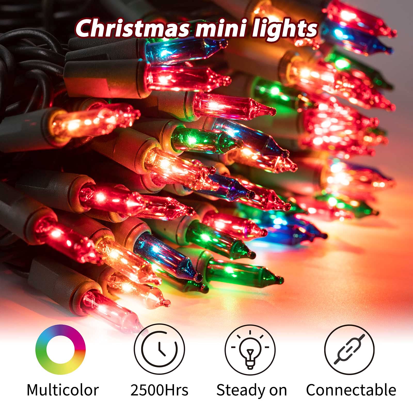 Minetom Clear Christmas String Lights, 100 Count, Waterproof, 26.5 Feet, Warm Multicolor for Indoor Outdoor Decorations