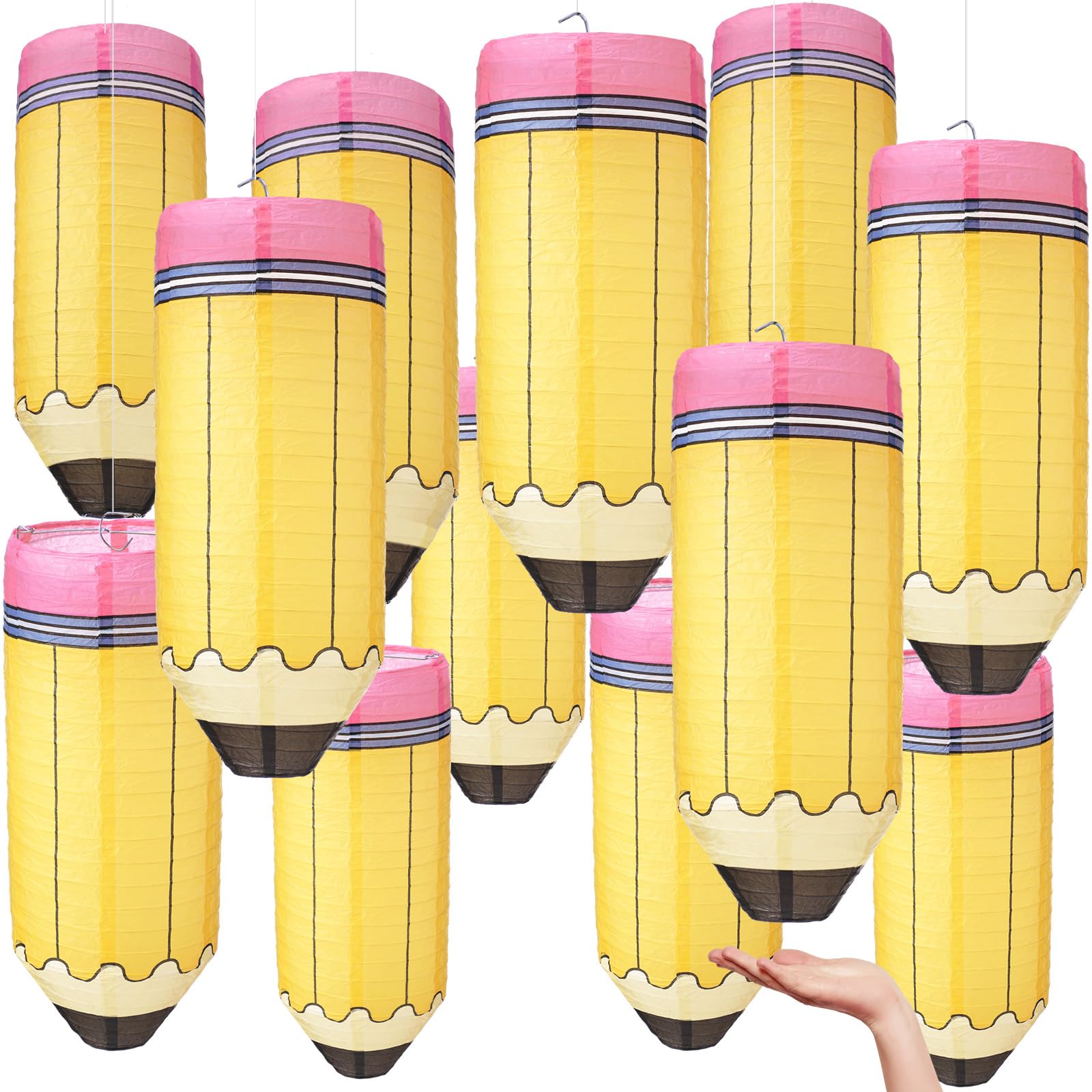 Retisee 12 Pcs Pencil Hanging Paper Lanterns Party Decorations, Colorful Preschool Kindergarten Graduation Classroom Ceiling Dec