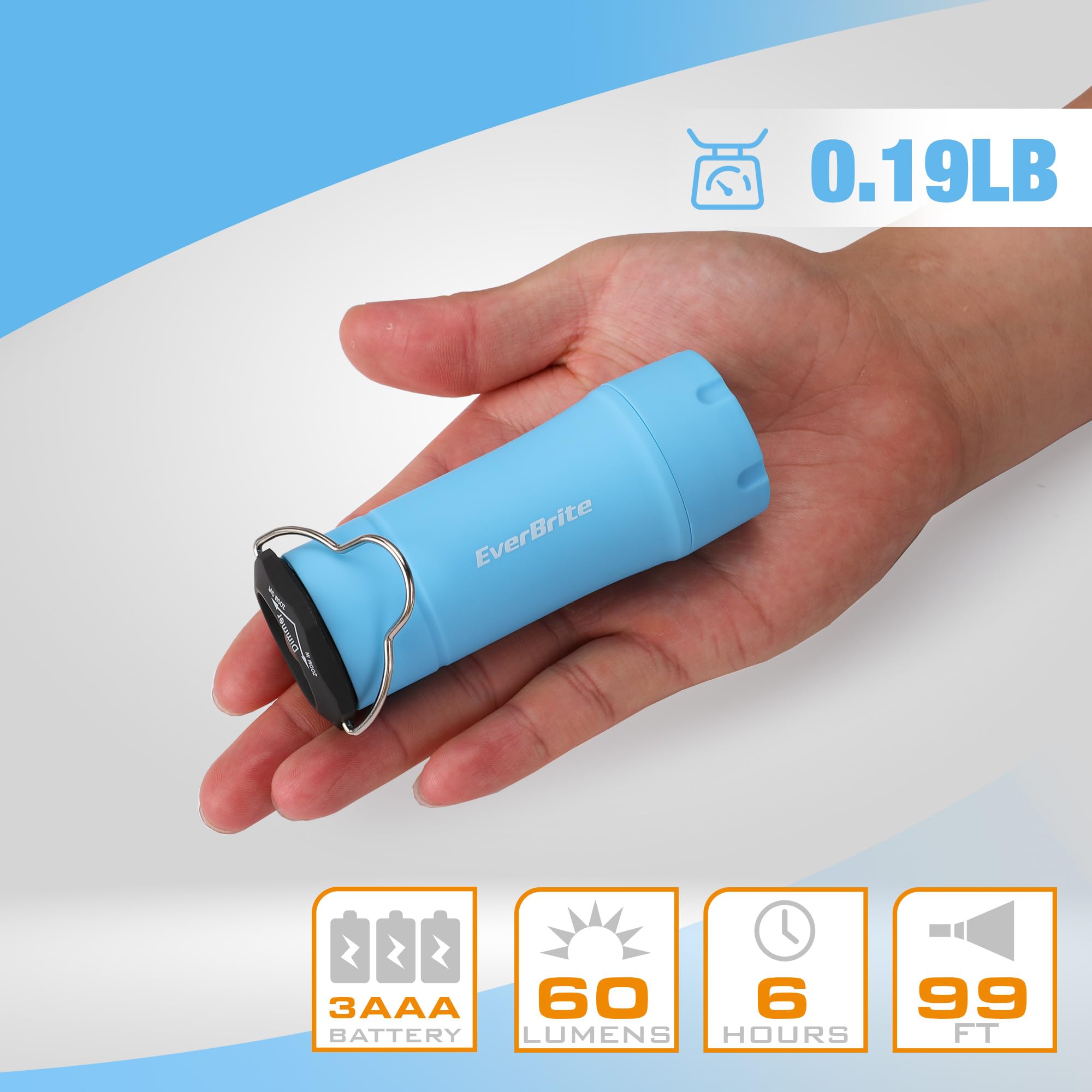EverBrite 2-in-1 Mini Lanterns and Flashlights, Blue, Zoomable, Battery Powered, Model E041056AE, 3 Modes, Camping Essentials