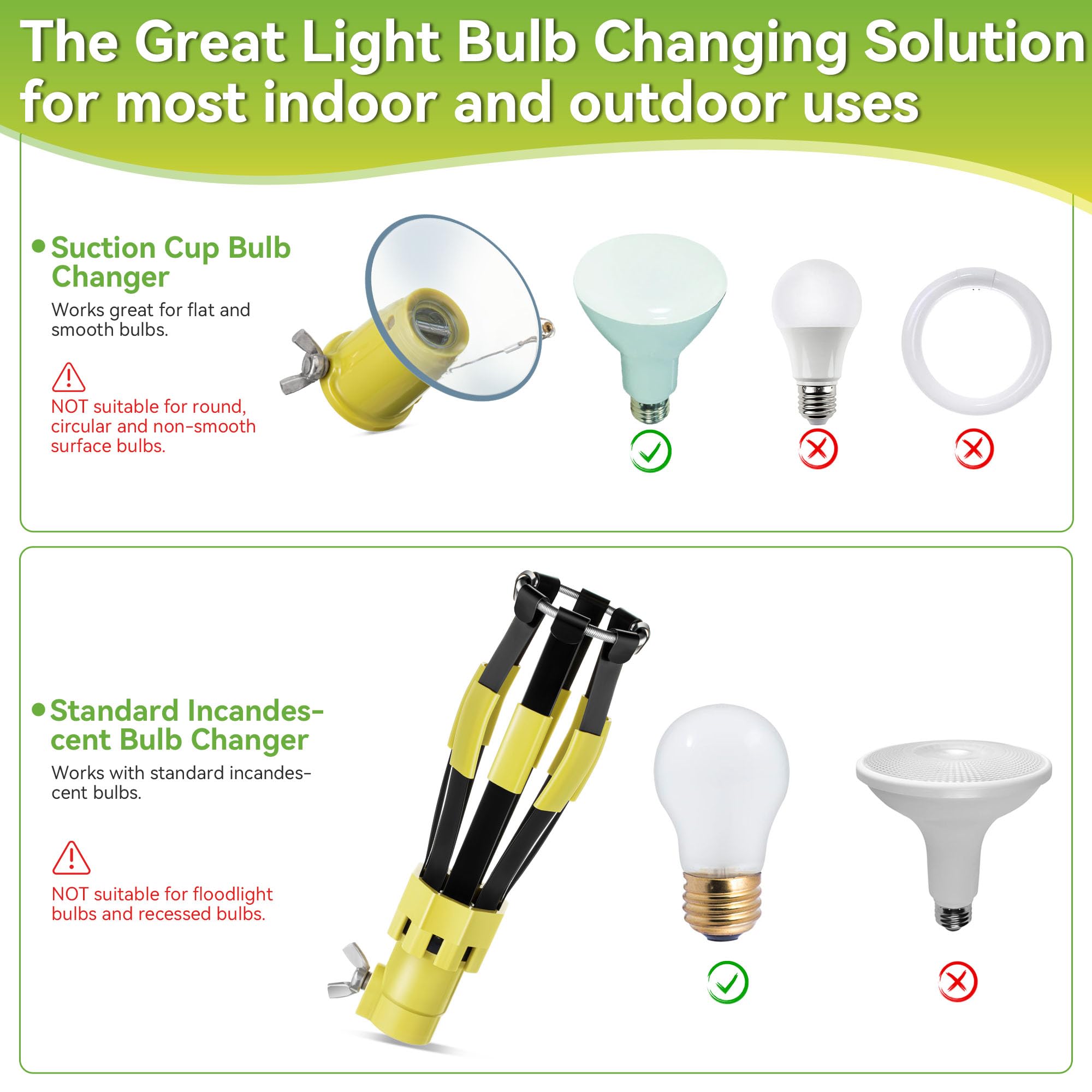 Dreyoo Light Bulb Changer Set - Standard Incandescent & Suction Cup Compatible with Extension Poles, Durable Fiber Material