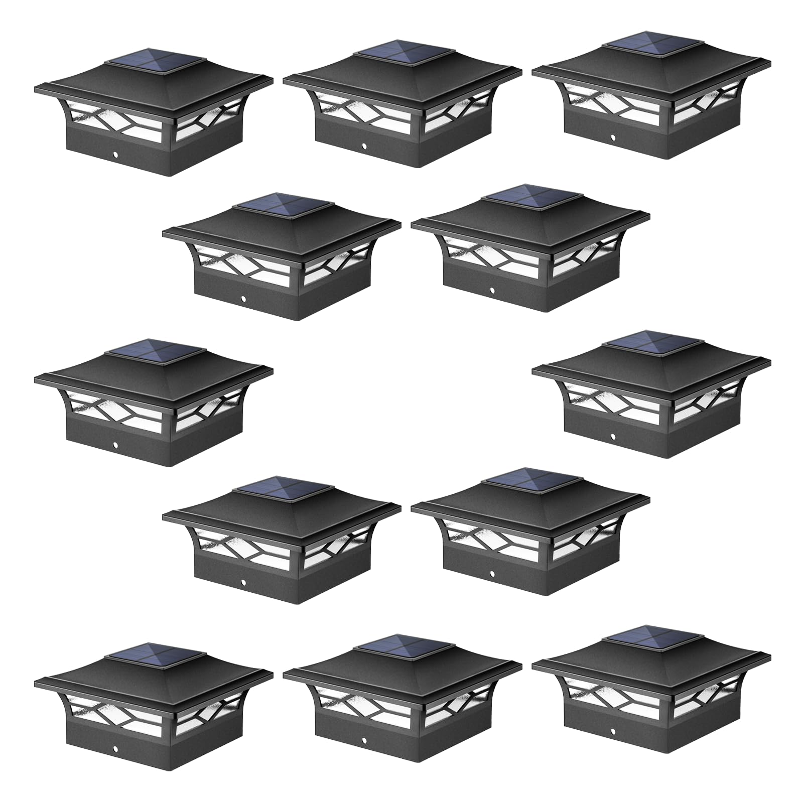 JOFIOS Solar Post Cap Lights Outdoor 12pack, Waterproof Solar Powered Deck Fence Post Lights for 4x4 Wood/Vinyl Posts, Solar Out