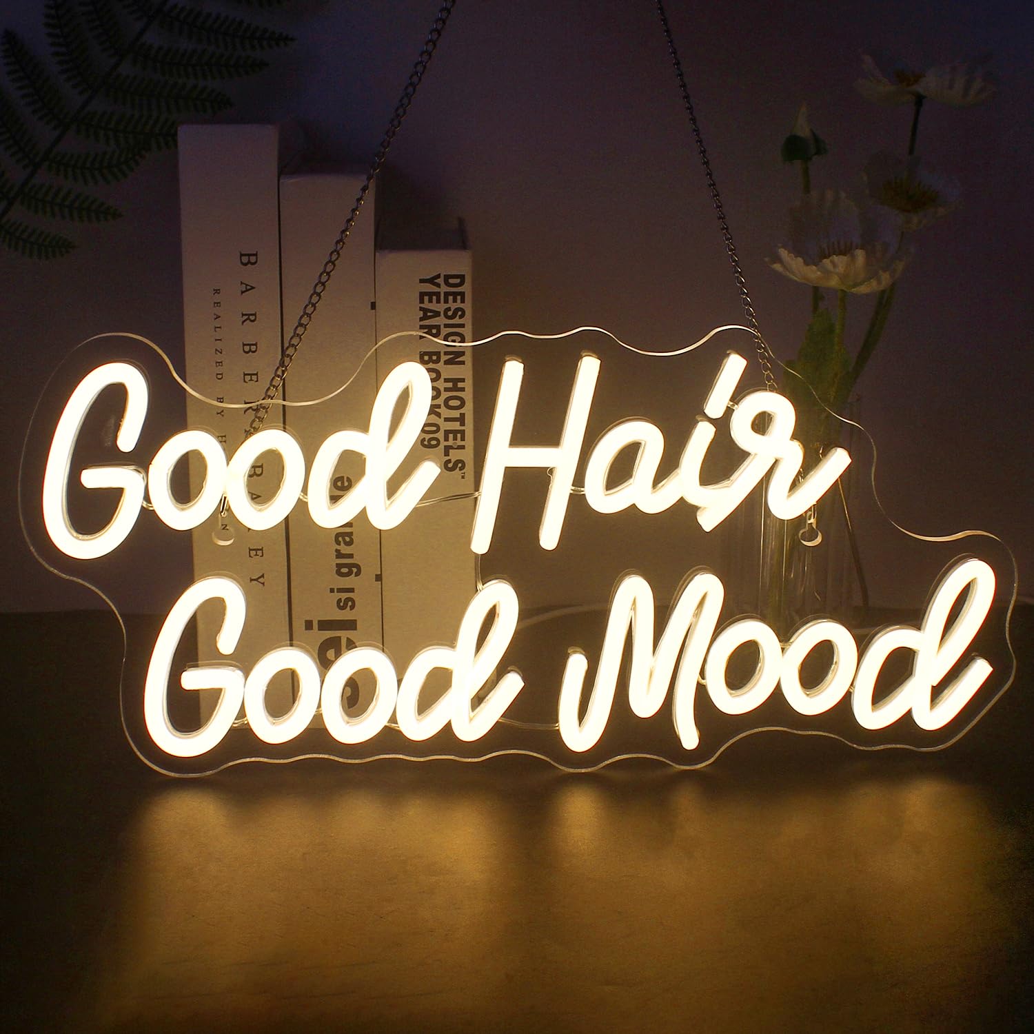 WX&YH Neon Sign - Good Hair Good Mood LED Light for Hair Salon Decor, Dimmable Acrylic Wall Art, Haircut Shop Sign