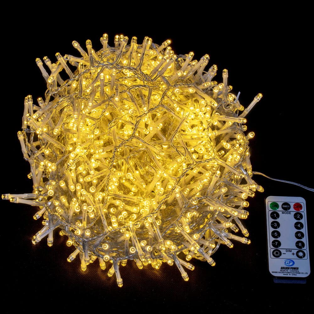 Vickerman 1000 Light Warm White LED Snake Light Set, 73 Feet, 8 Functions, Remote Control, Transparent Clear Wire, Model X22C101