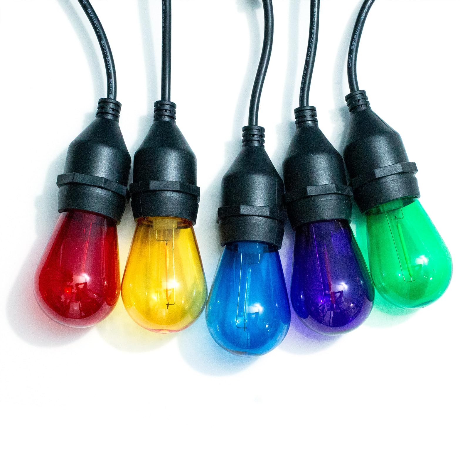 VISTERLITE S14 Colored LED String Lights, 15 Pack, Shatterproof Plastic, E26 Base, Multi-Color (Red/Green/Blue/Purple/Orange)