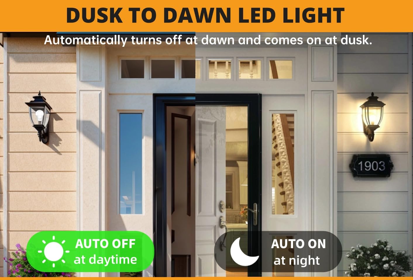 Tsexes Dusk To Dawn Sensor Led Outdoor Light Bulb, A19 Led Light Bulb 75W Equivalent,5000K Daylight,Auto On/Off Light For Indoor