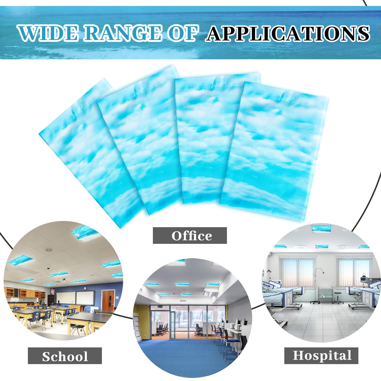 VIHOSE 2x2 Feet Fluorescent Light Covers, Wave Color, PVC Material, Magnetic Filters for Classroom & Office, Reduces Glare & Flicker