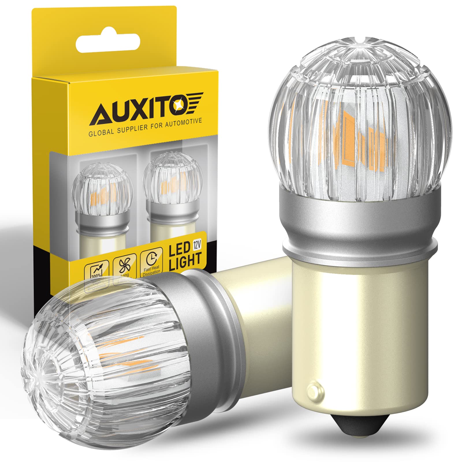 AUXITO 1156 LED Bulbs Amber Turn Signal Light, Super Bright Aluminum, BA15S 7506 1141 P21W
