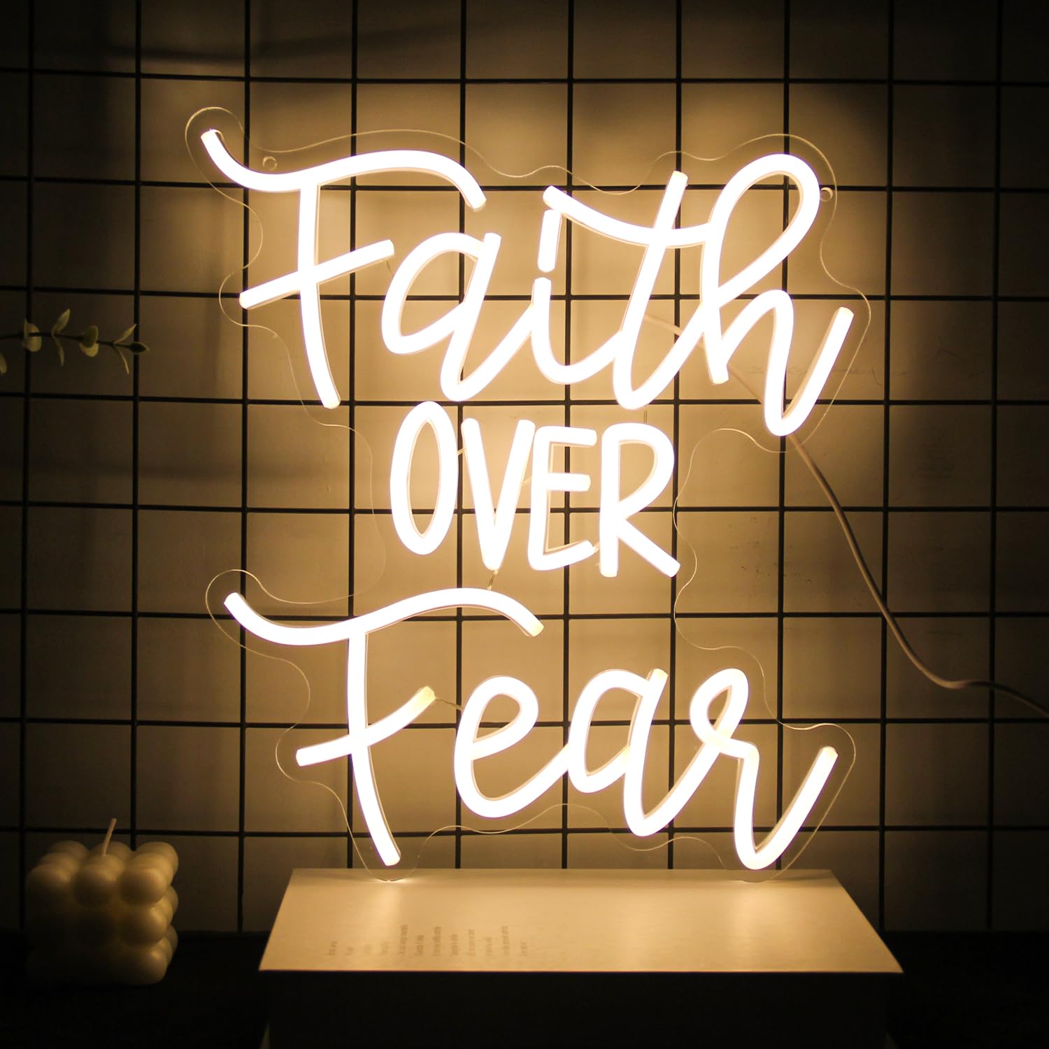 Kullneon Neon Sign - Faith Over Fear LED Light, Warm White, 13.8 x 12.6 inches, Dimmable Plastic Decor for Home, Classroom, Church