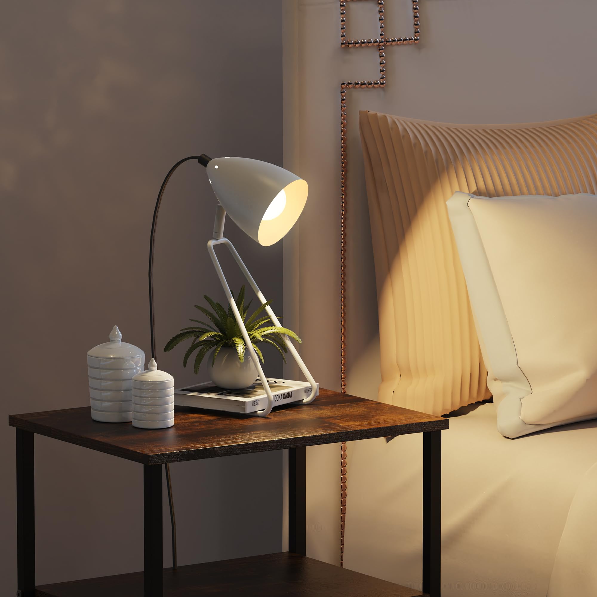 Partphoner Table Lamp Set Of 2, 350Rotatable Small Desk Lamp, Modern White Reading Bedside Lamps, Suitable For Study, Bedroom, O