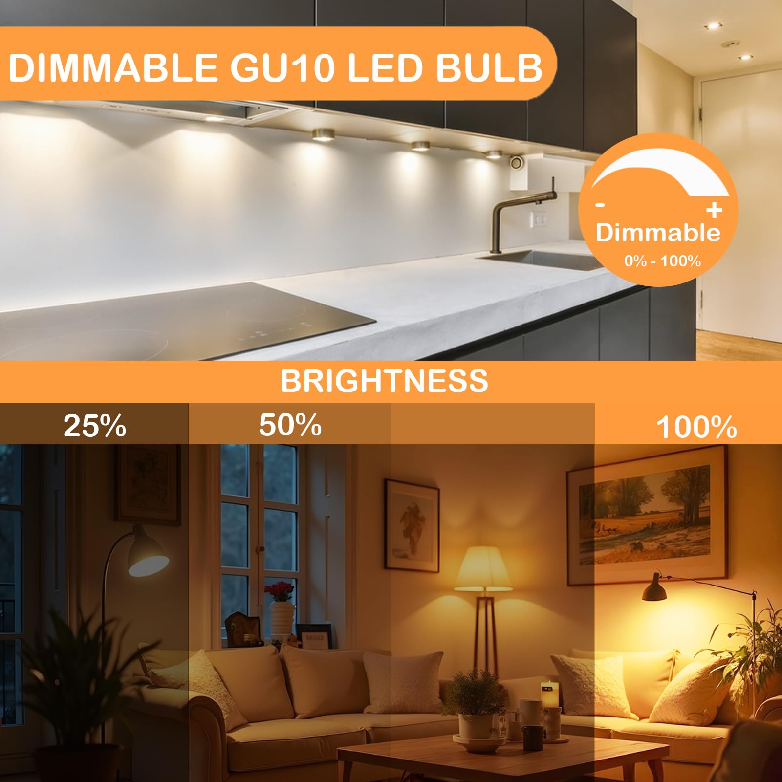 Hmyyjt Dimmable Gu10 Led Bulbs,50 Watt Equivalent, Energy Efficient 7W, Gu10 Base, Warm White 3000K,550Lm, 30,000 Hour Lifetime,