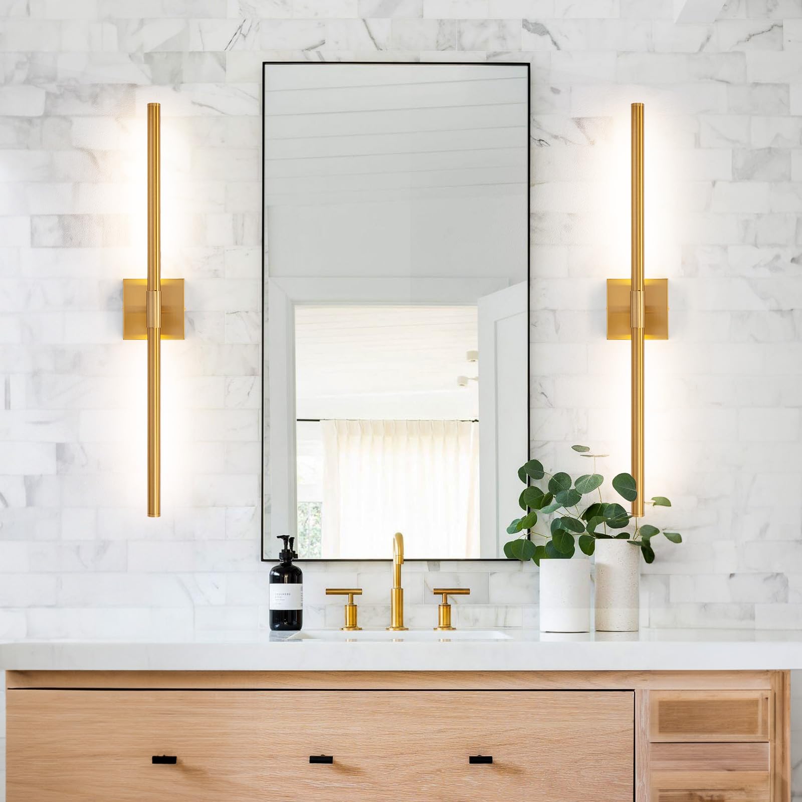 Faziyo Gold Vanity Light Fixtures For Bathroom Over Mirror 30 Inch Led Bath Sconces 4000K Morden Picture Lights For Paintings (H