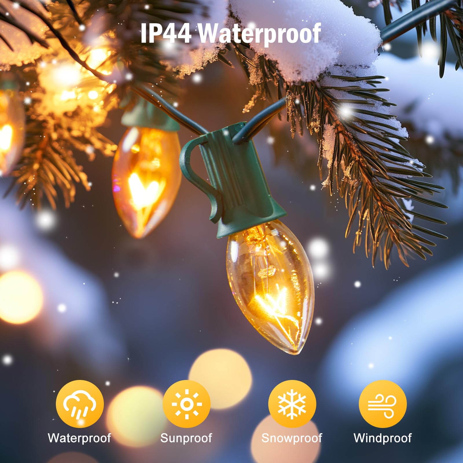 Brightown C7 Christmas Lights Outdoor 25 Feet Warm White Christmas Lights String Green Wire For Room Roofline House Garden Patio