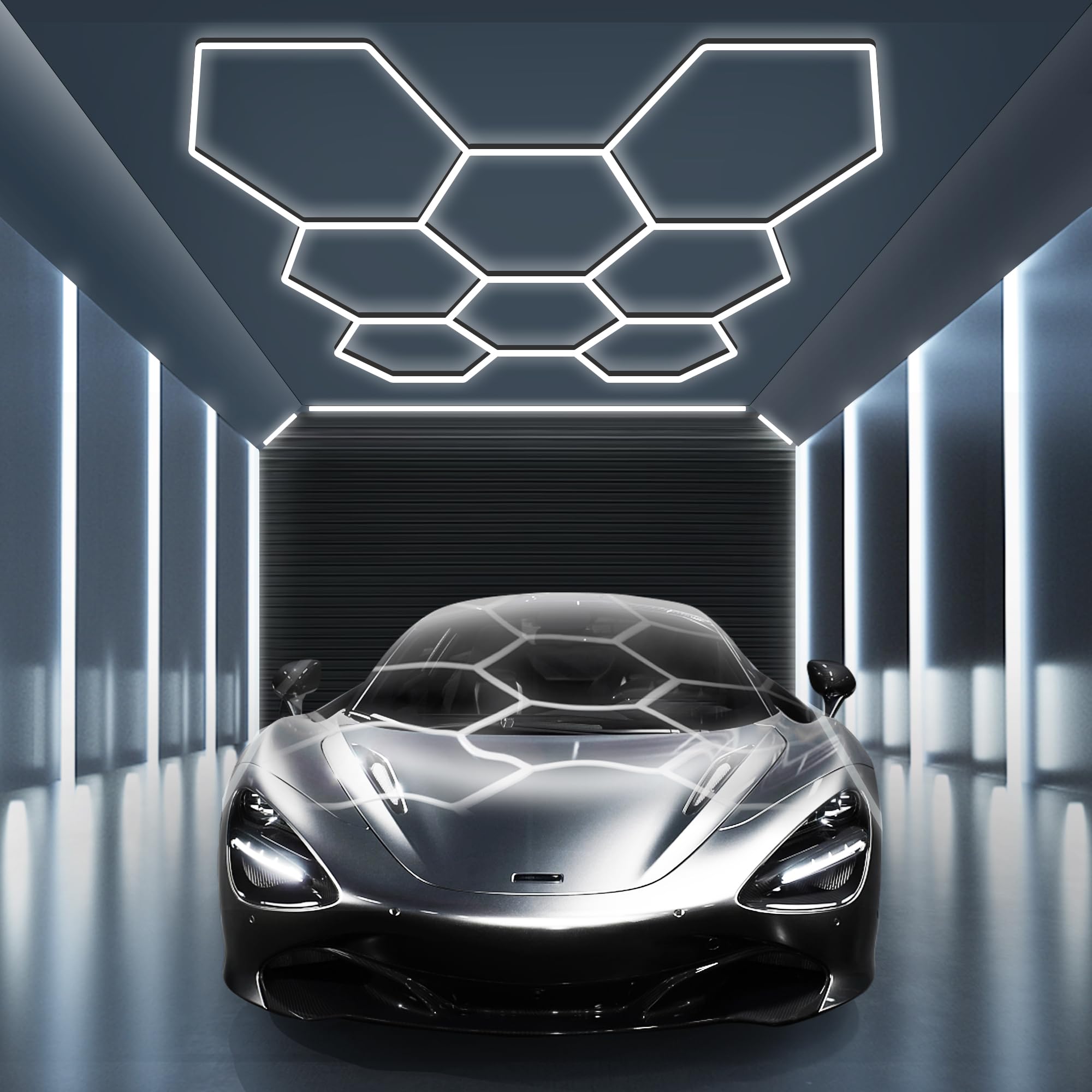 MODERN Hexagon Garage Light: Higher Brightness 38880 Lumens Honeycomb Garage Light, 8 Grid Systems 6500K, Hexagon Garage Grid Li